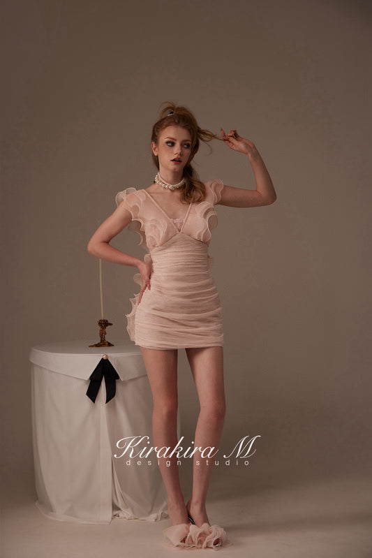 Kirakira M Pink Deep V Drawstring Slim Fit Dress (2 Wearable)