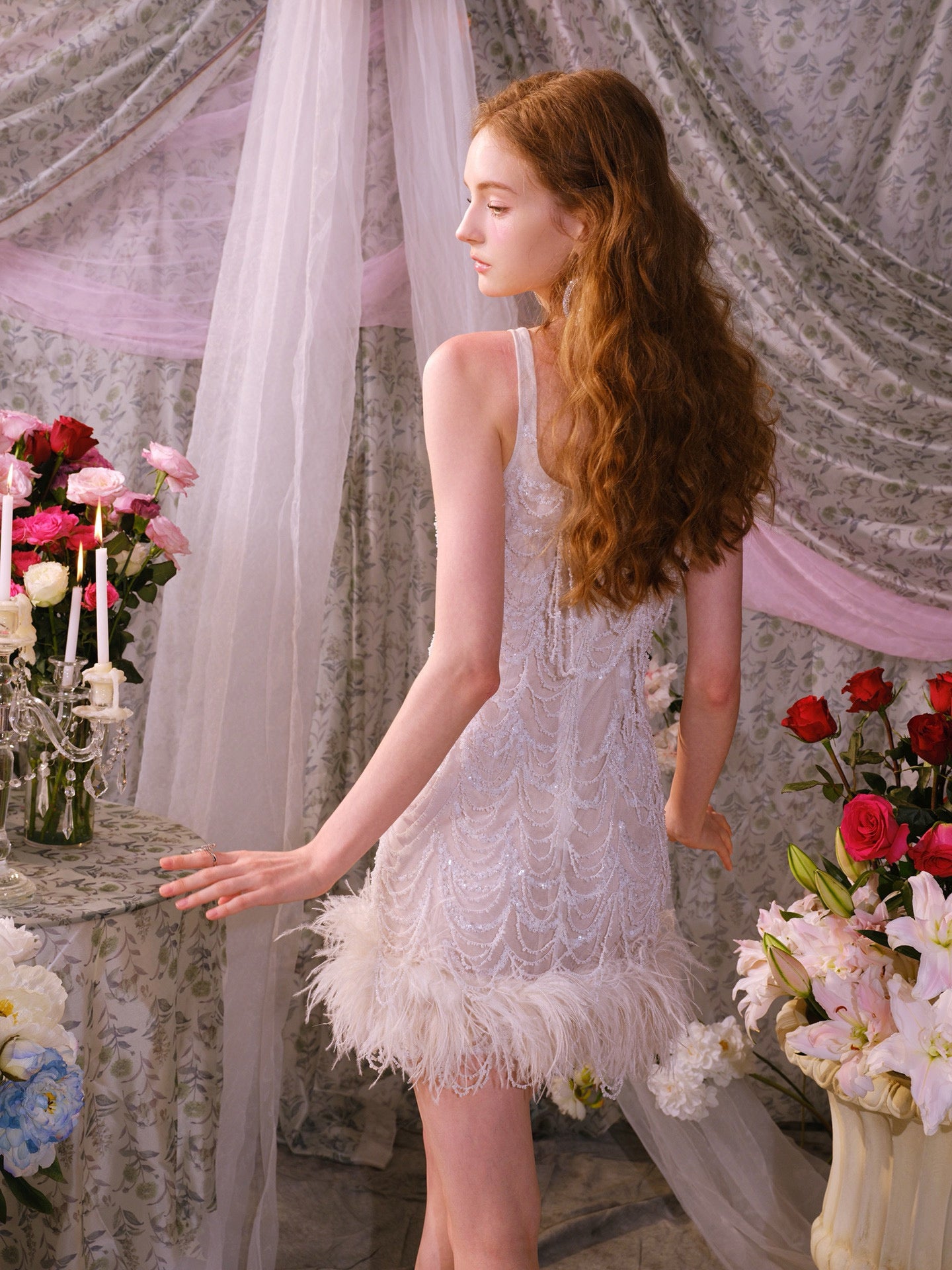 WARDROBE BY CHEN White Feather Party Mini Dress