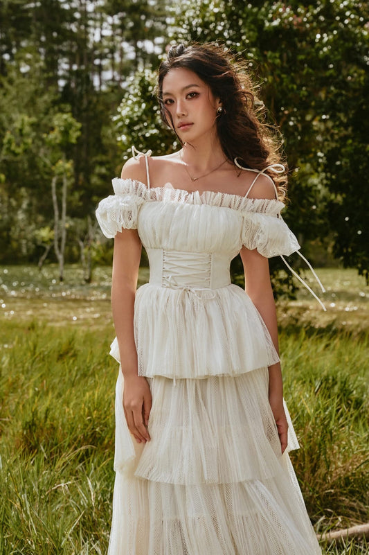 SISSY NATION Sweet Elegant Fairycore White Cruel Summer Maxi Dress