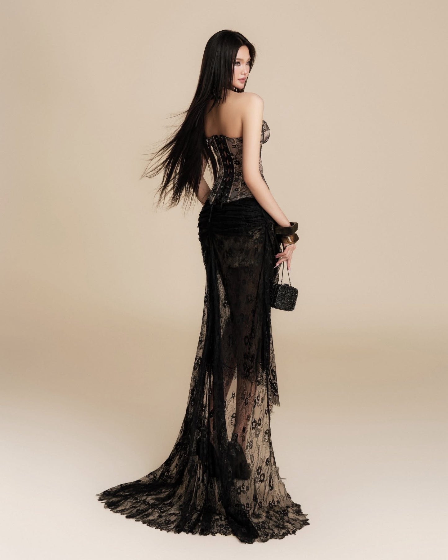 MAEL FEMME Sexy Vacation Nude Kiara Top & Black Helena Skirt