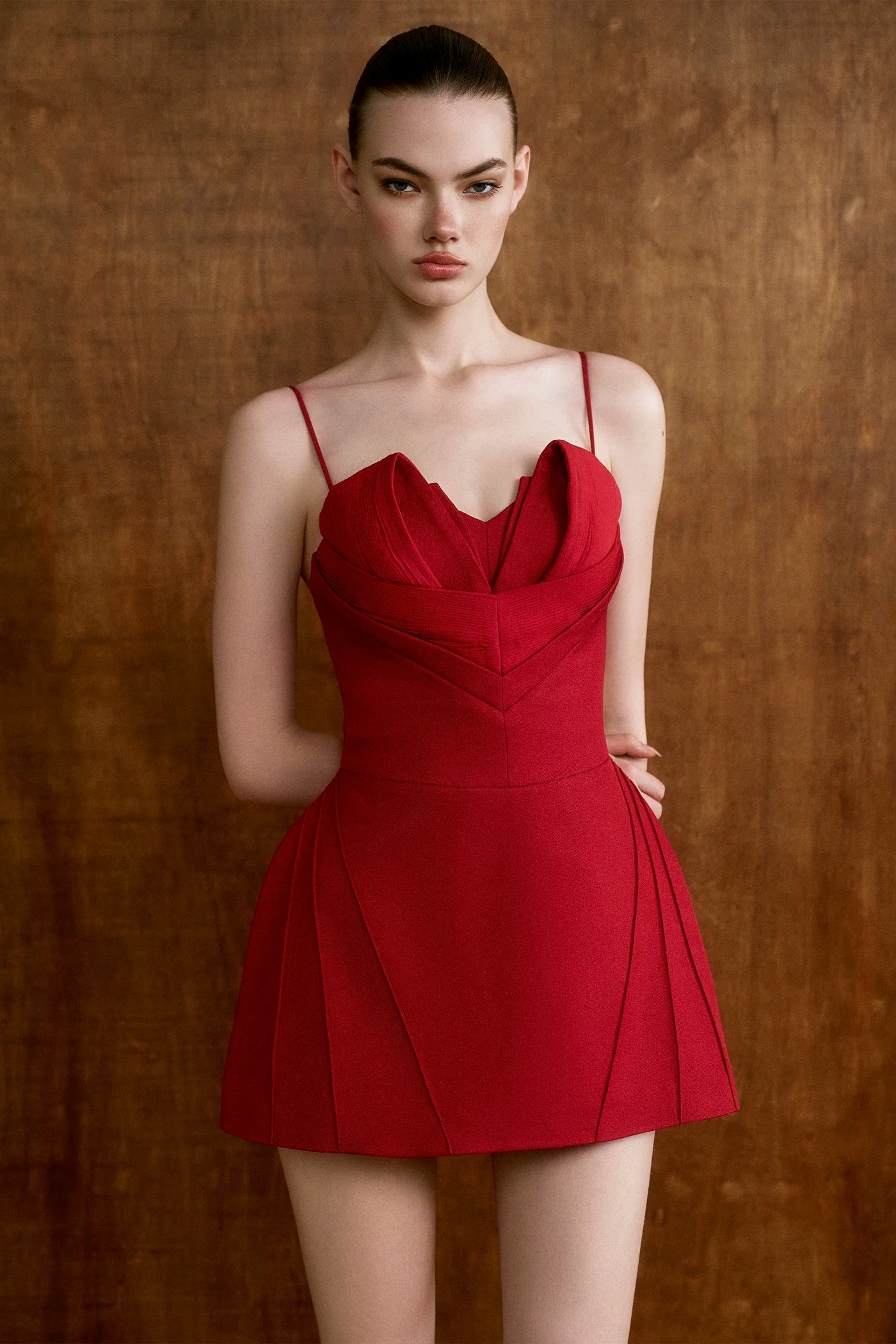 CICI Red Elegant Vacation Crimson Cape Mini Dress