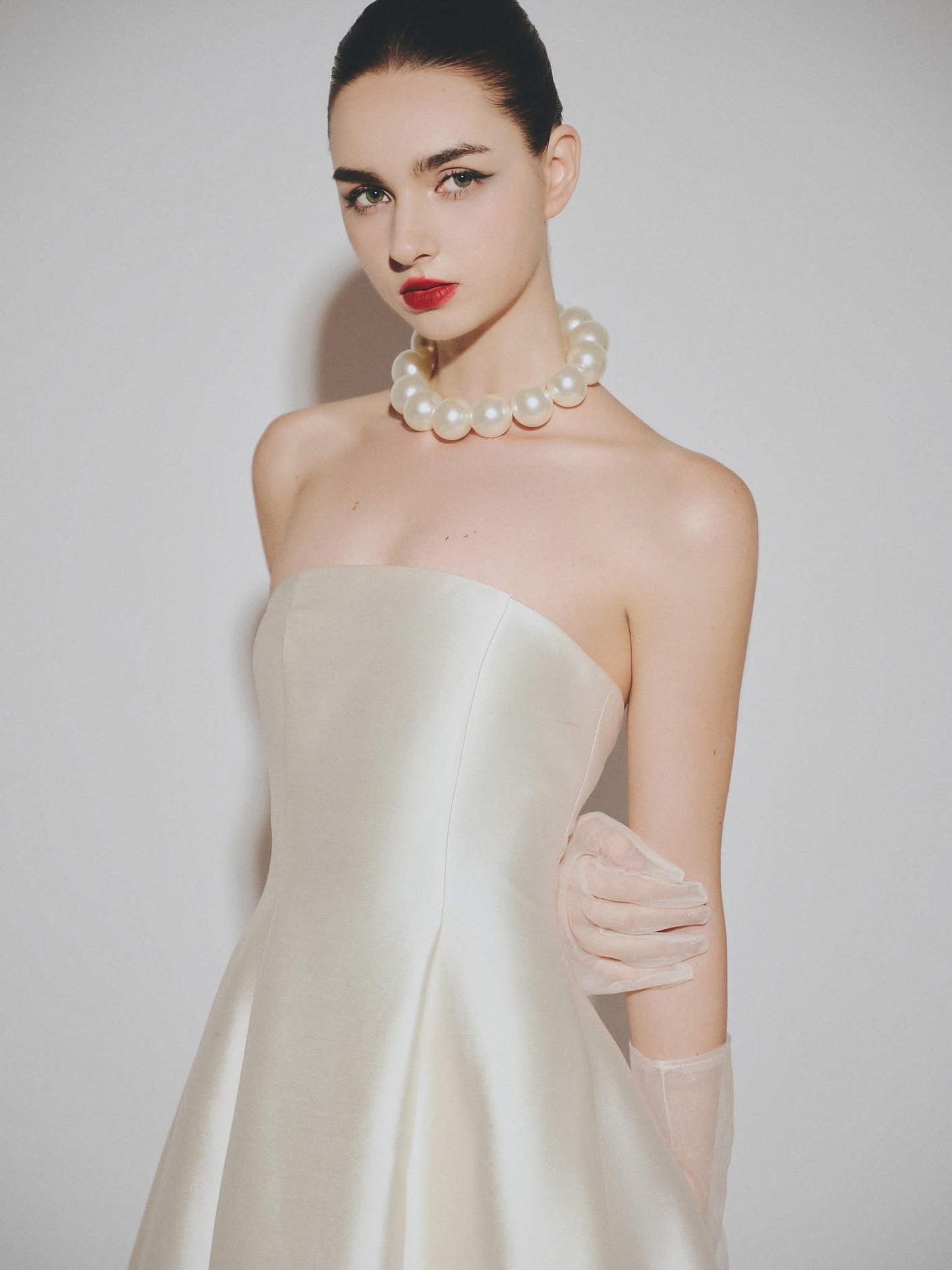 DELICIAE Cream Elegant Minimalist Athena Maxi Dress