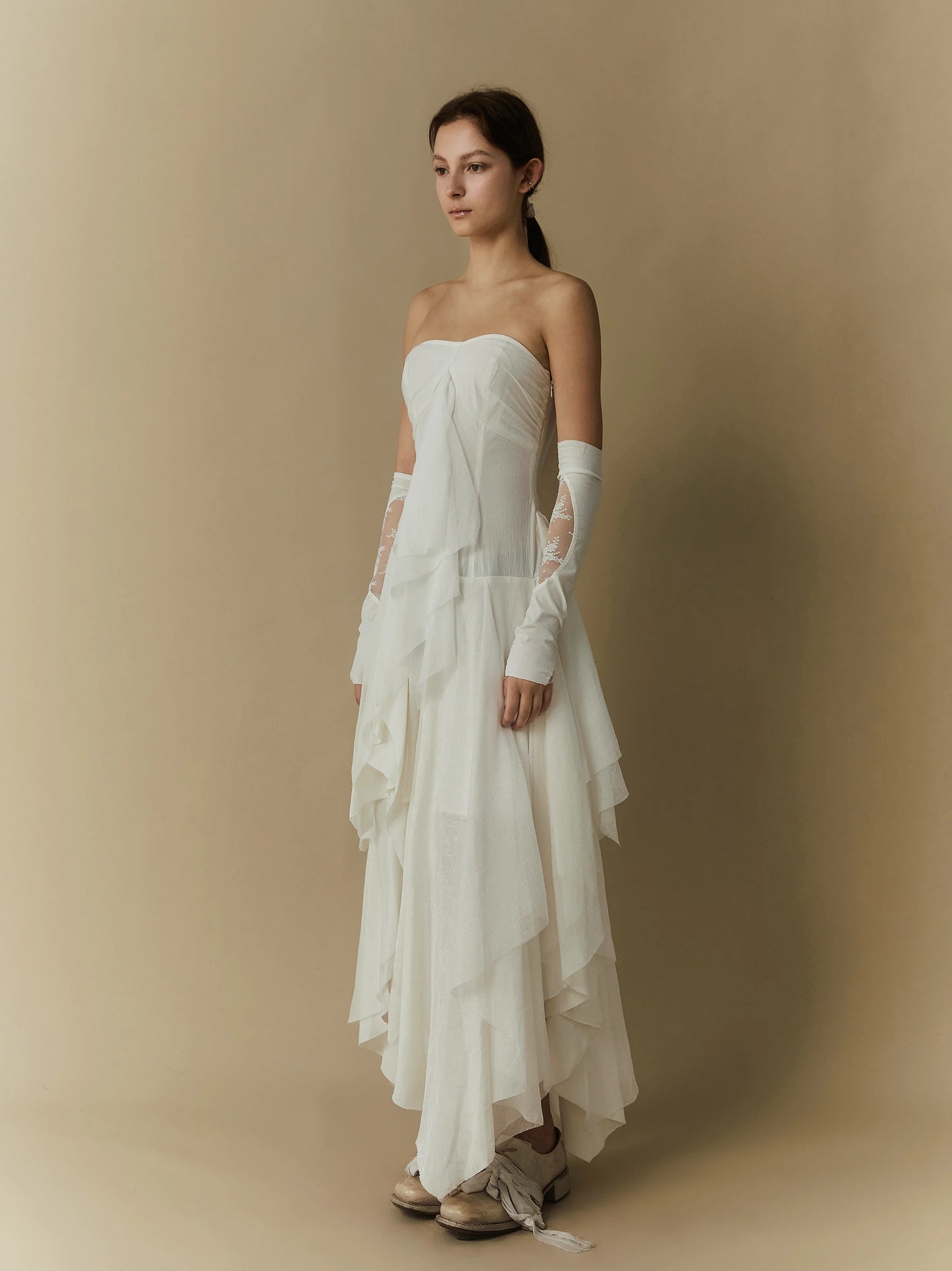 ELYWOOD WHITE LAYERING BANDEAU MAXI DRESS