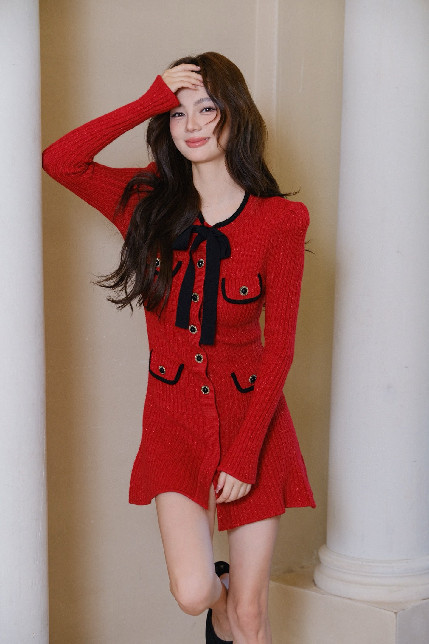 MASION WESTER Red Bow Mini Dress