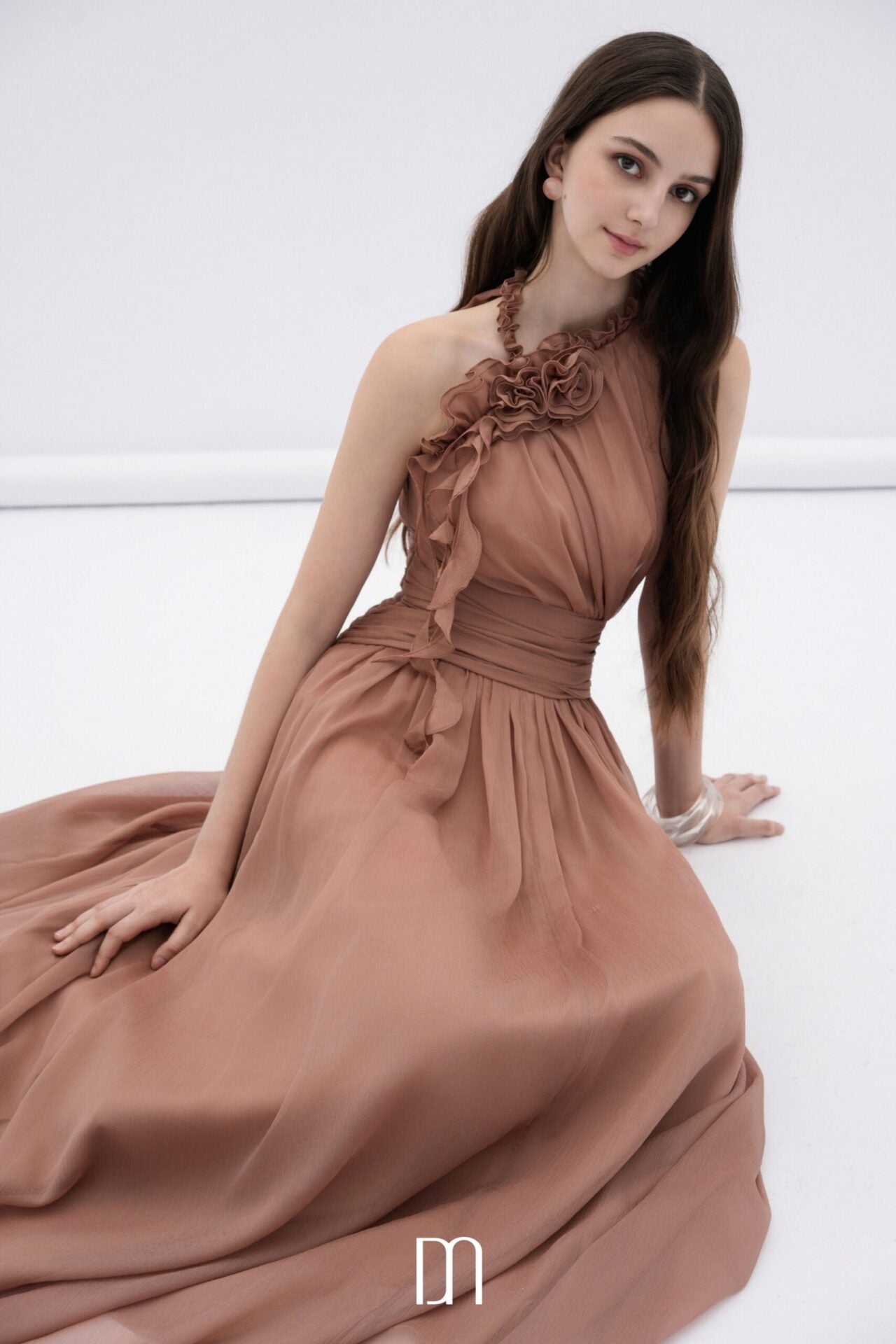 DENIOVN Elegant Fairycore Brown Mireille Halter Neck Maxi Dress