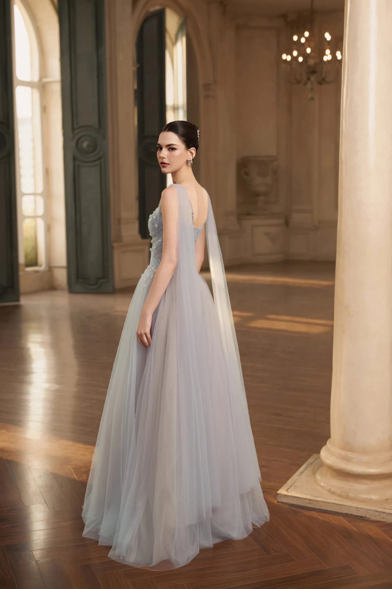 JOSEPHINE Blue Elegant Floral Martha Maxi Dress