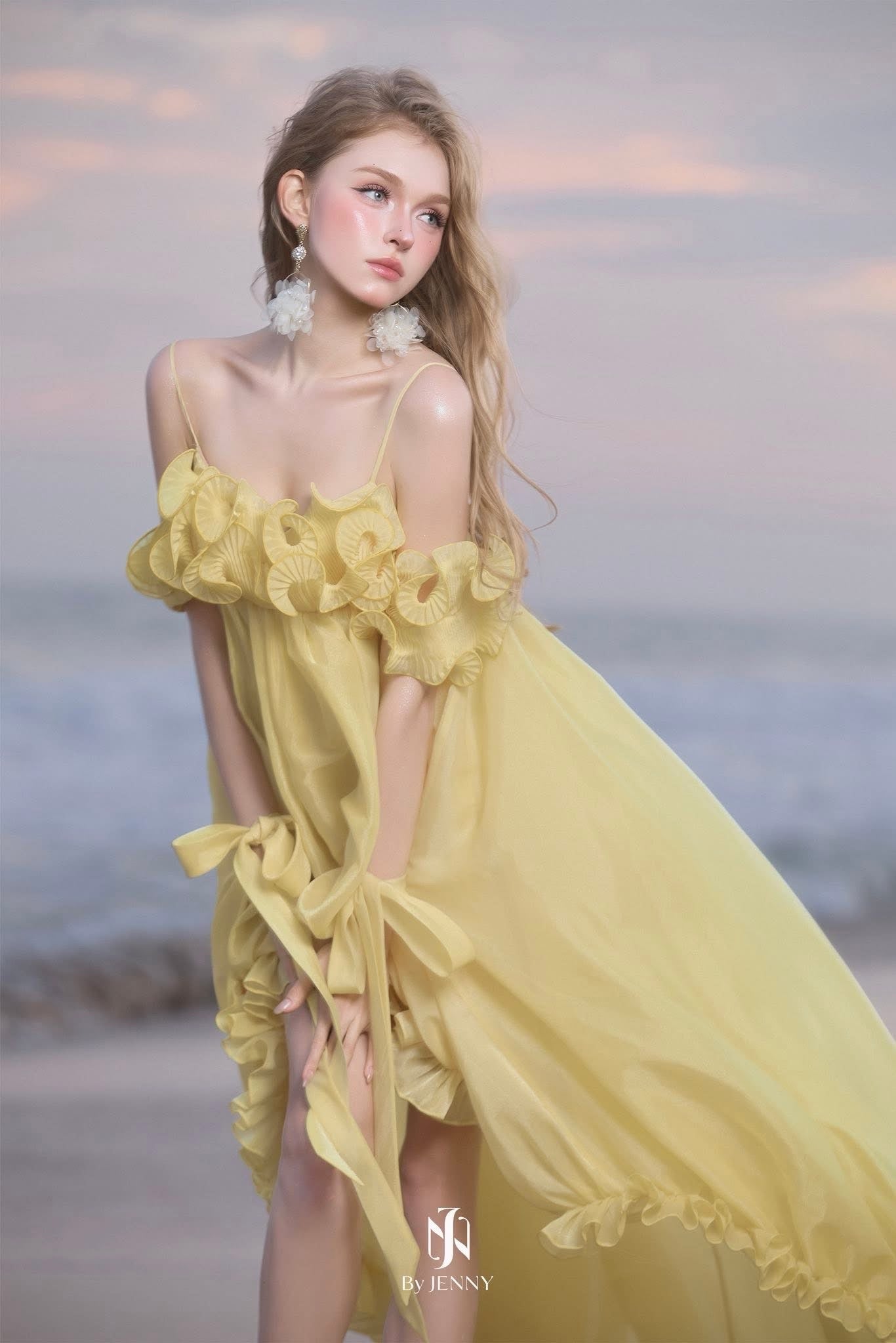 BY JENNY Yellow Vacation Elegant Solea Mini Dress