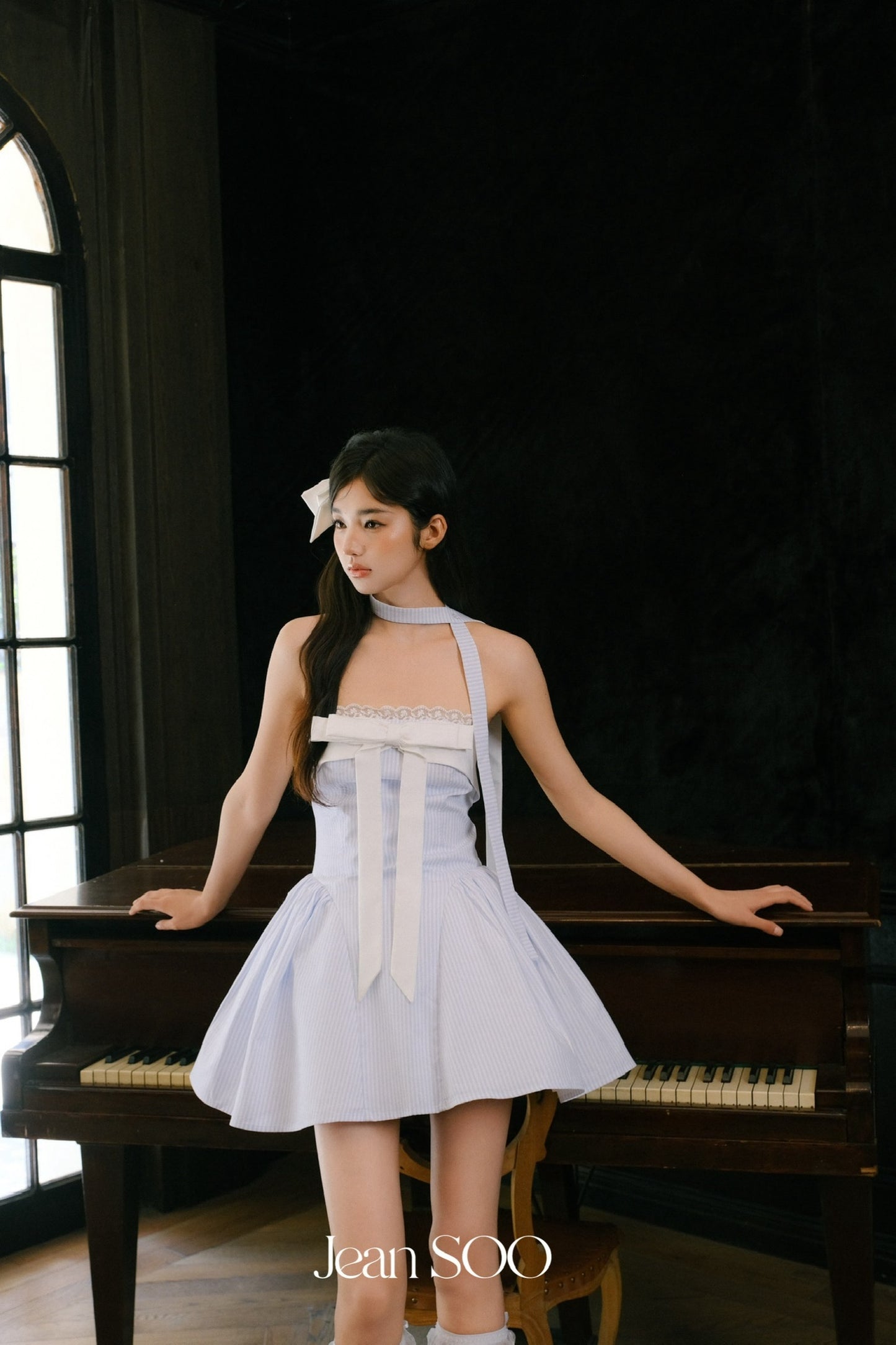JEAN SOO Sweet Vacation Blue Bow Mini Dress