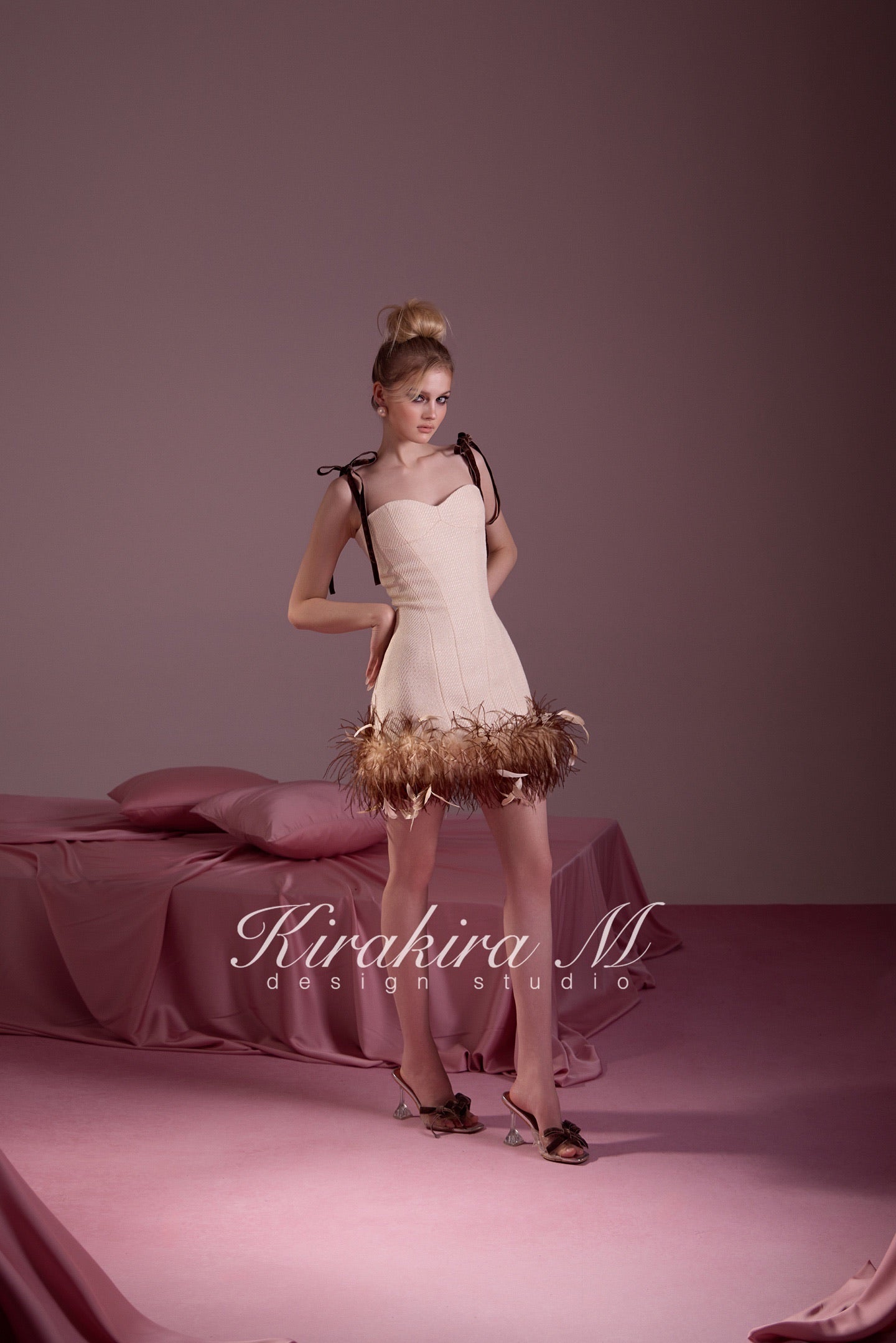 KIRAKIRA M Cream Tweed Mini Dress