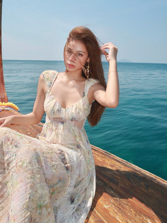 MIN PURA Floral Vacation Sweet Sequins Midi Dress