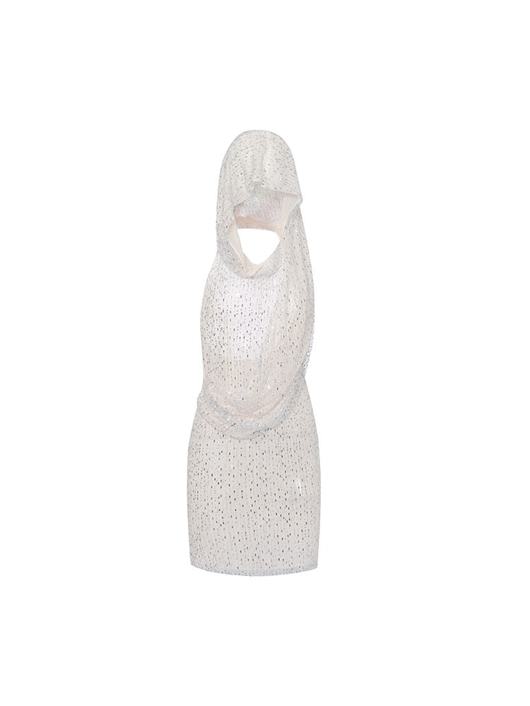 MIMI PLANGE Silver Full Diamonds Mini Dress