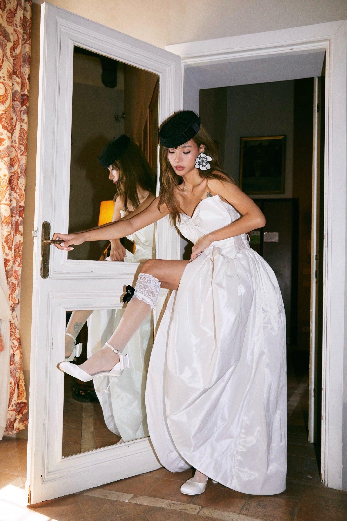 MINPURA Roman Bow Satin Midi Dress