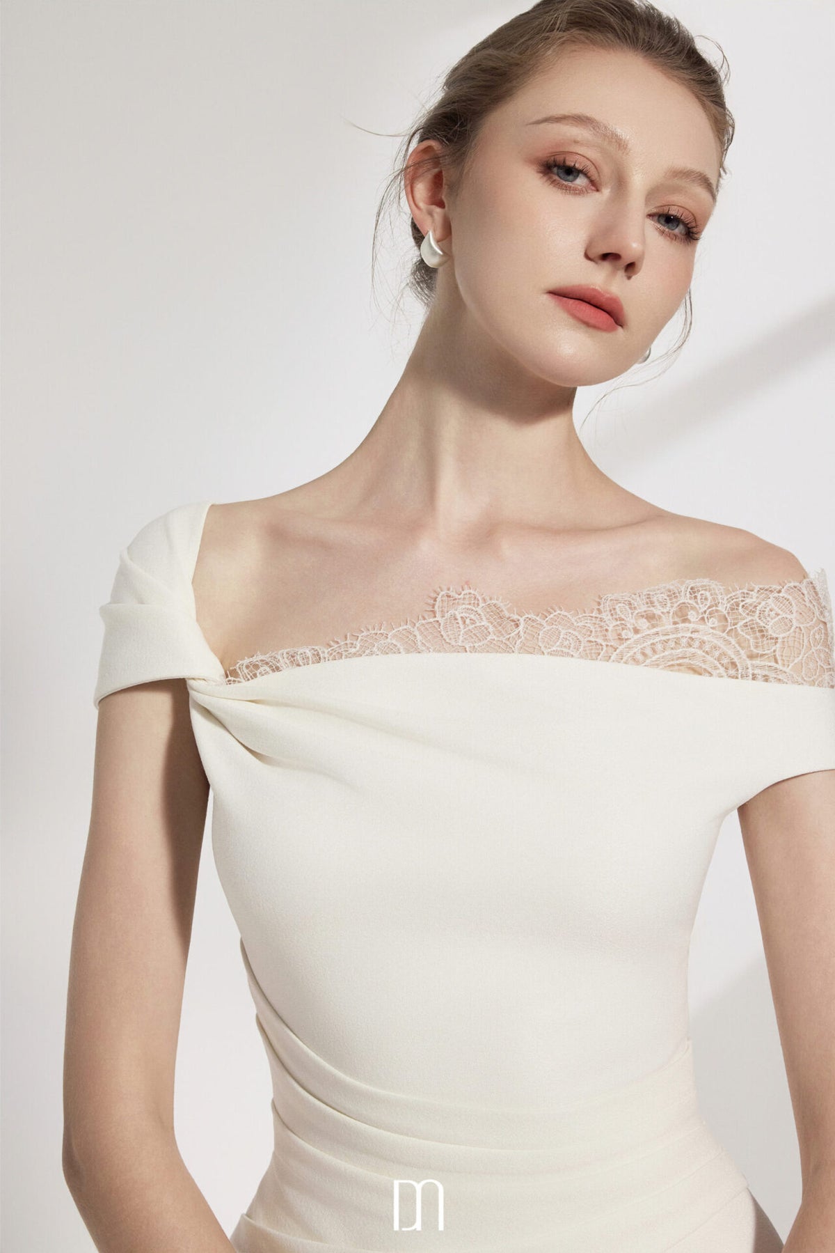 White Elysian Lace Asymmetric Midi Dress