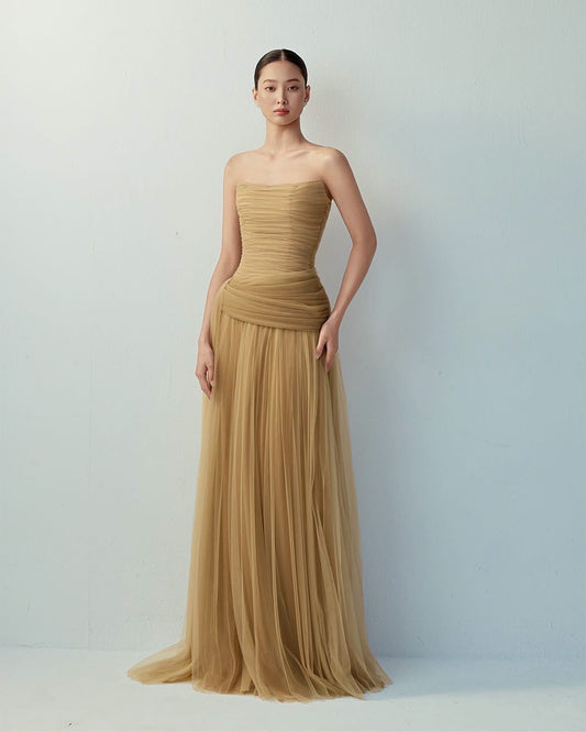 BYDI Elegant Vacation Brown Yellow Dara Wireless Maxi Dress