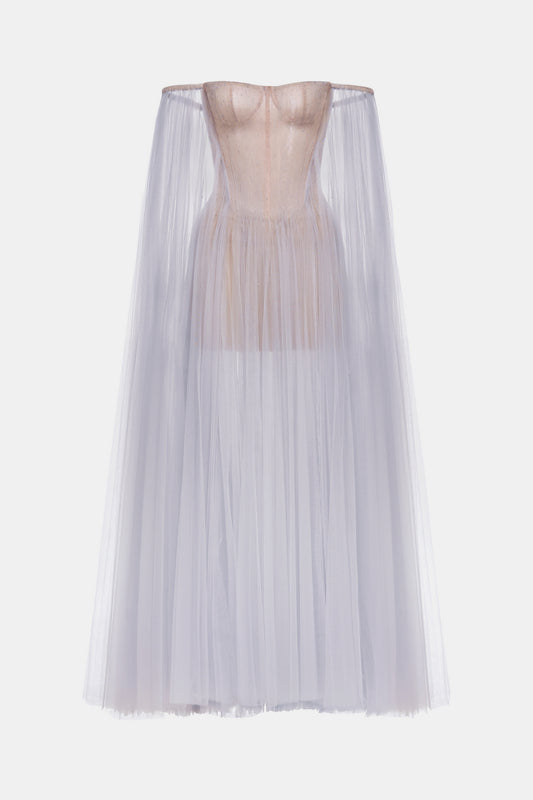 MONTSAND Purple Vacation Elegant Tulle Off-shoulder Maxi Dress