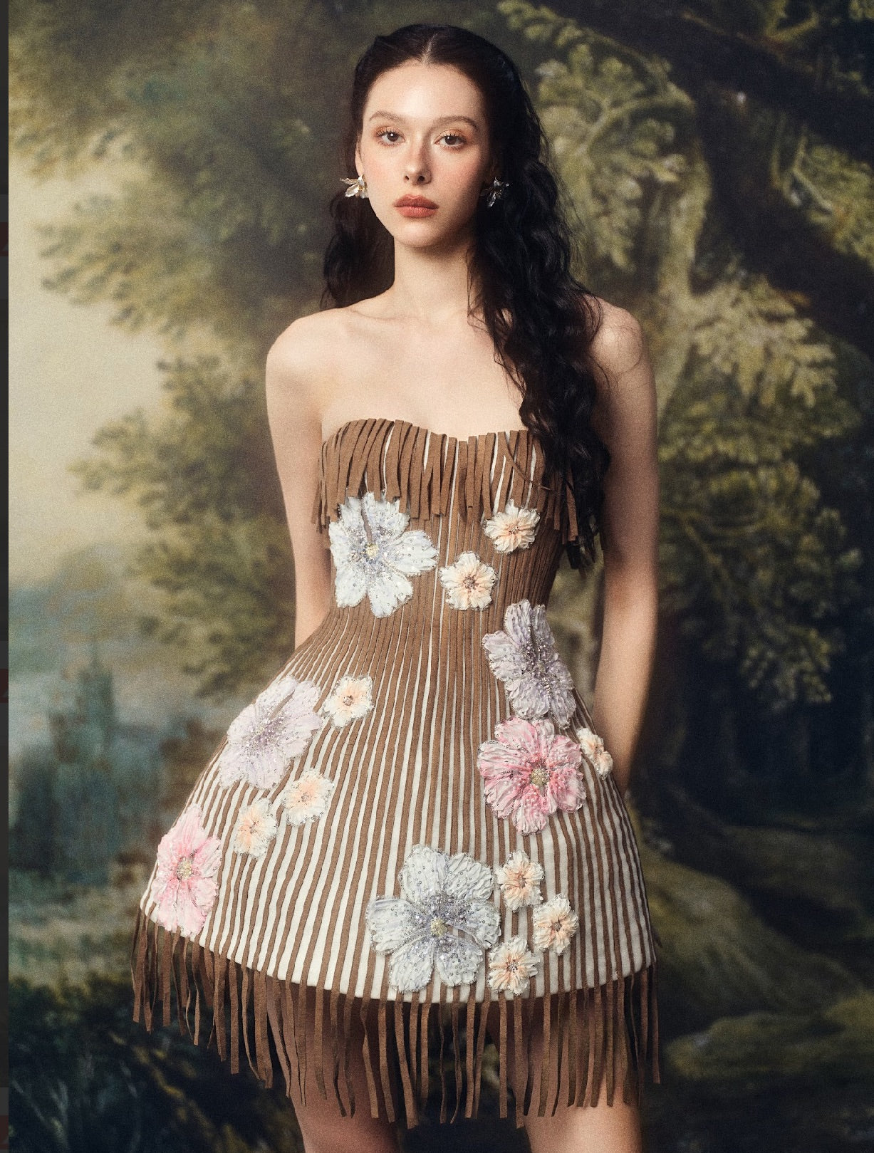 LINHPHUNG Brown Flower Arbella Mini Dress