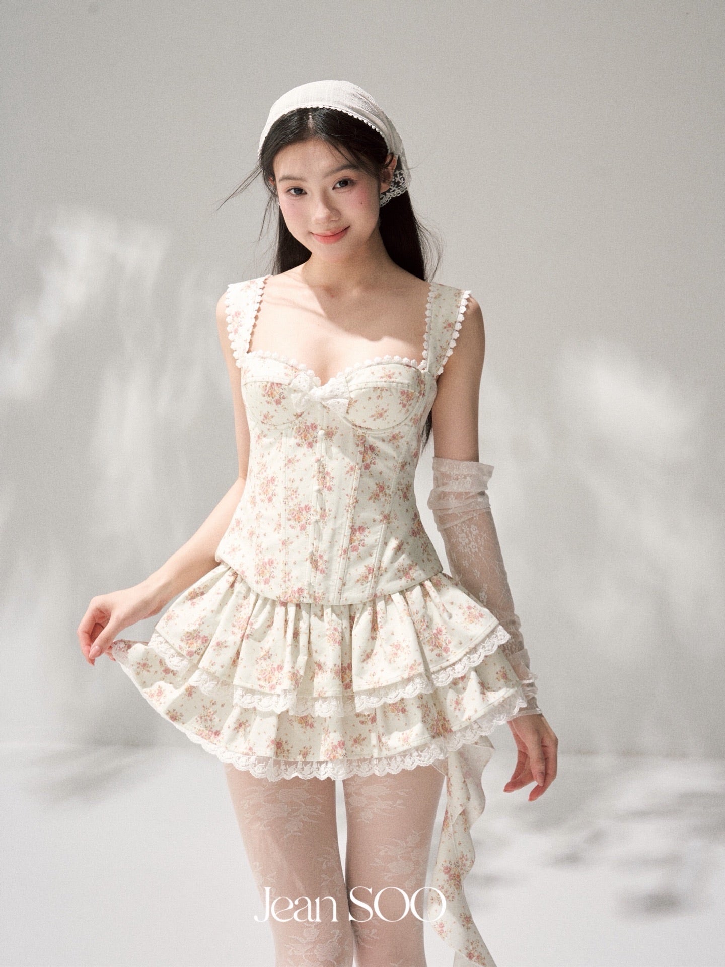 JEAN SOO Sweet Vacation White Floral  Top & Skirt