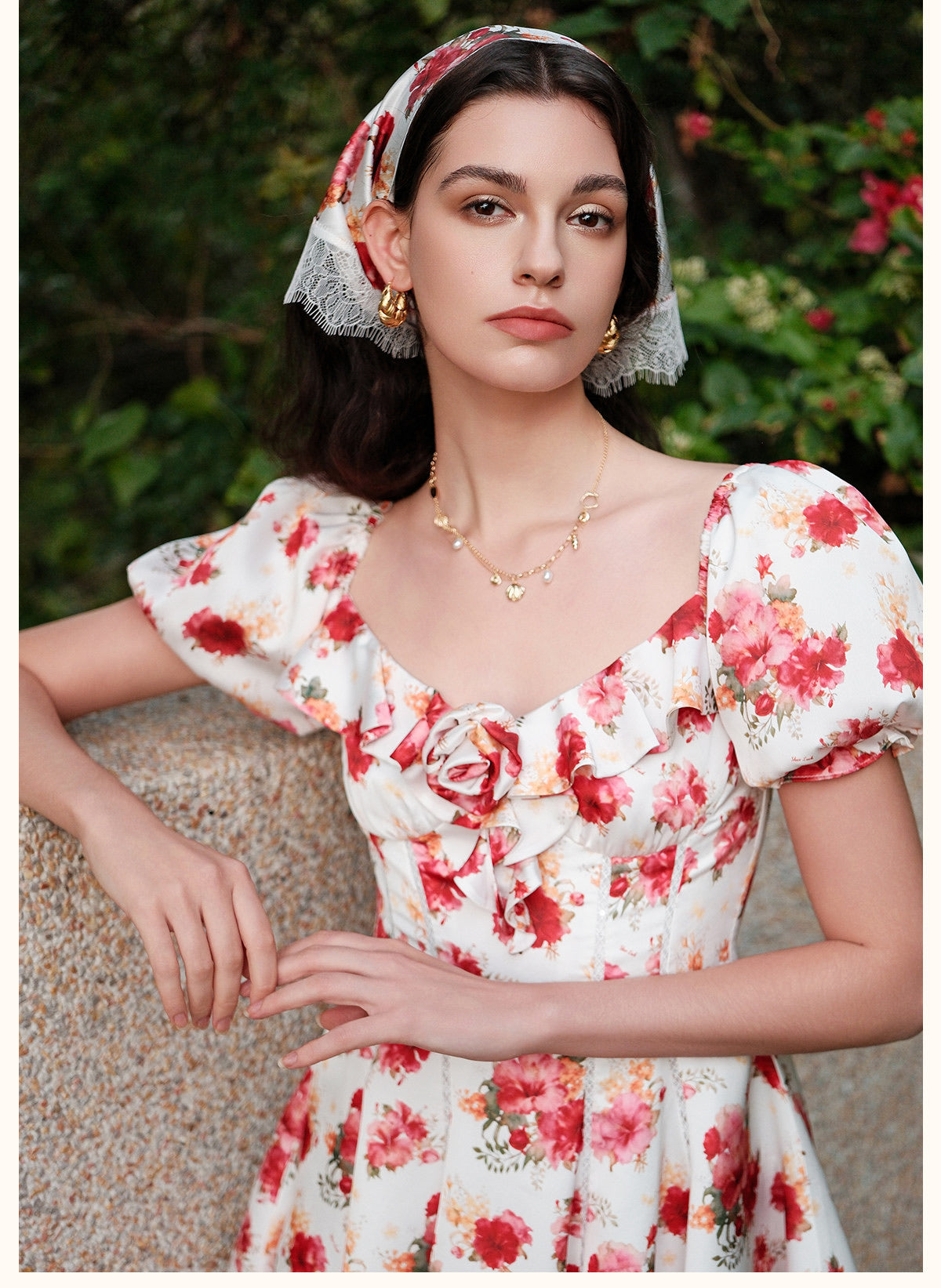 SHEERLUCK Red Floral Florette Vacation Mini Dress