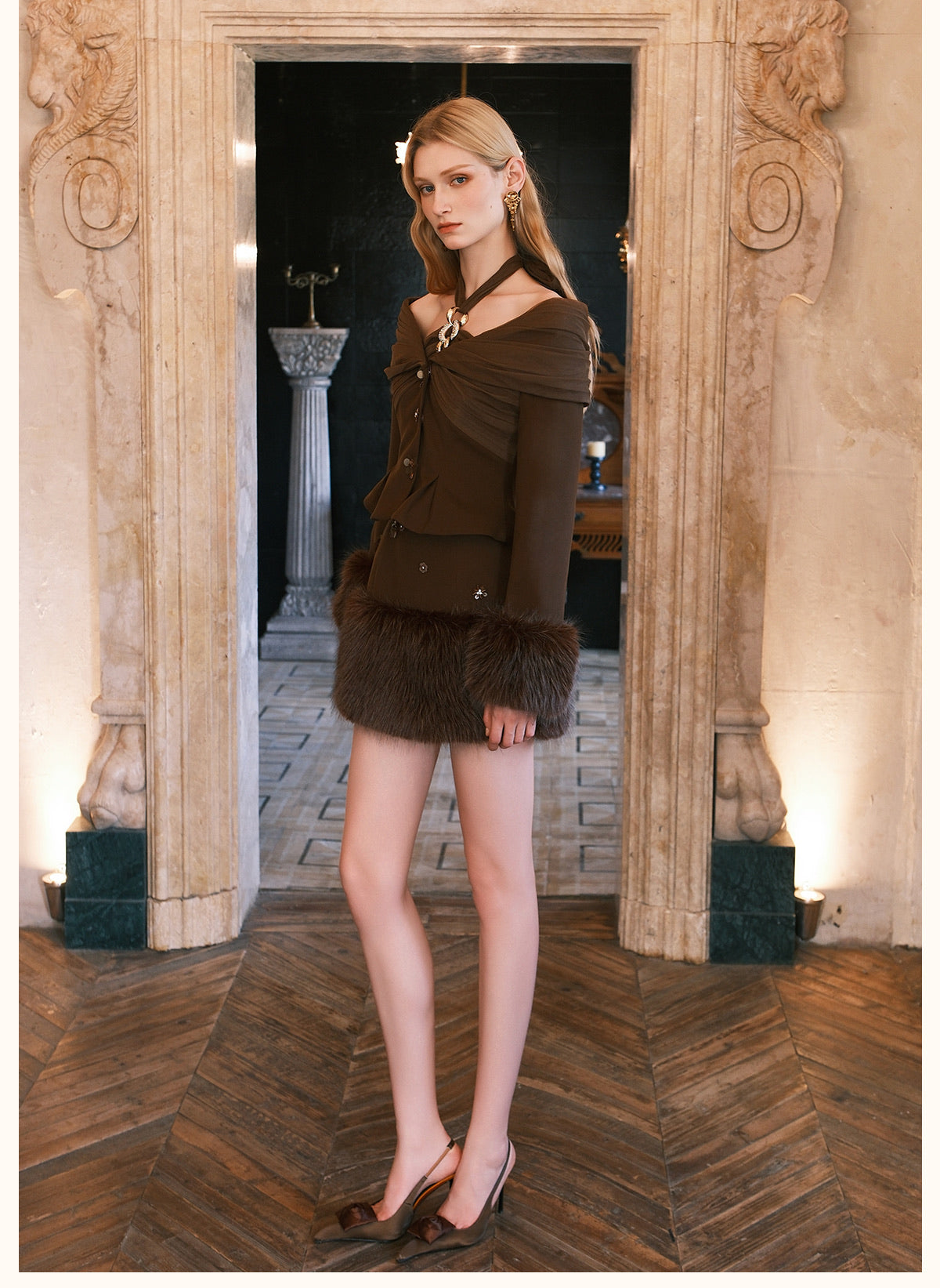 SHEERLUCK Green Vixen Eco-Friendly Fur Neckline Mini Dress & Jacket