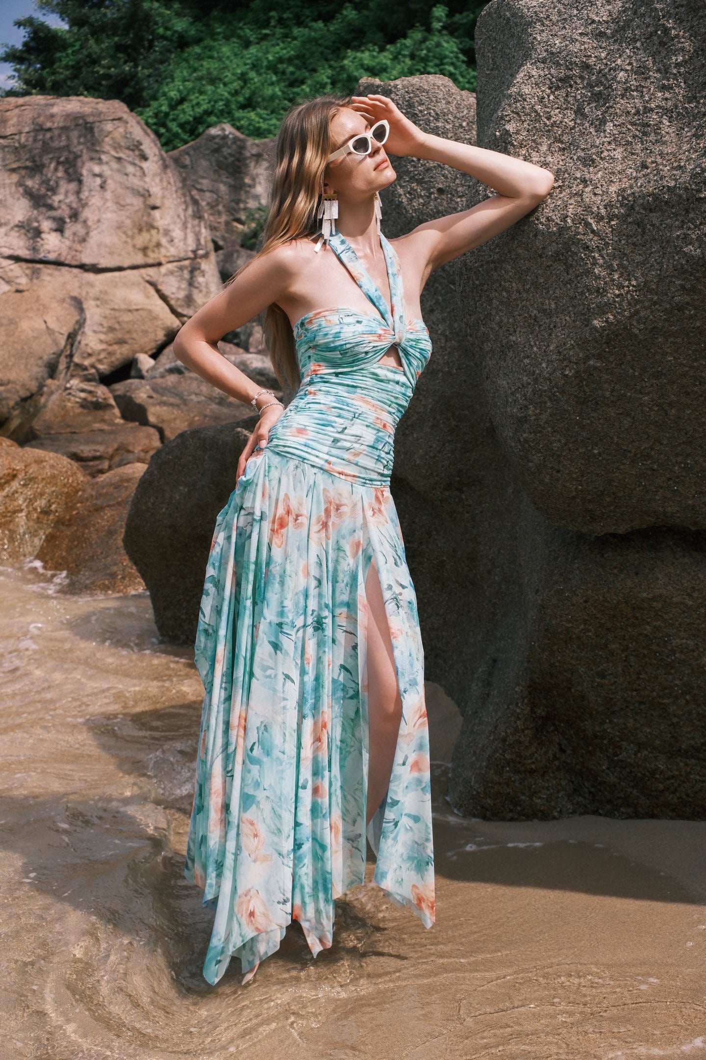 SHEERLUCK Green Flower Maxi dress