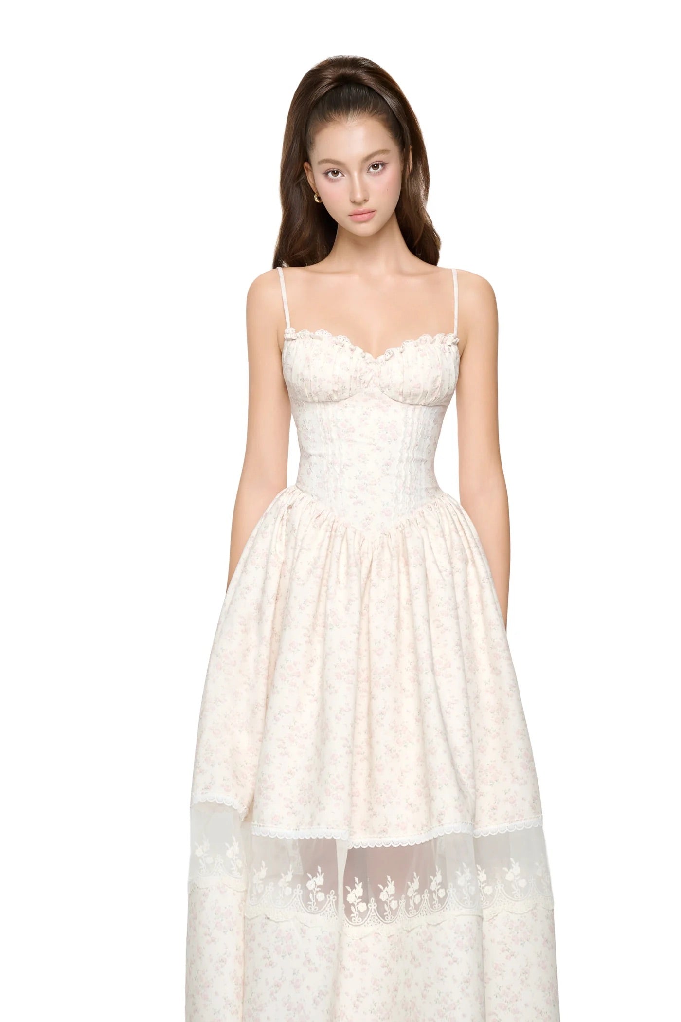 JUBIN White Floral Midi Dress