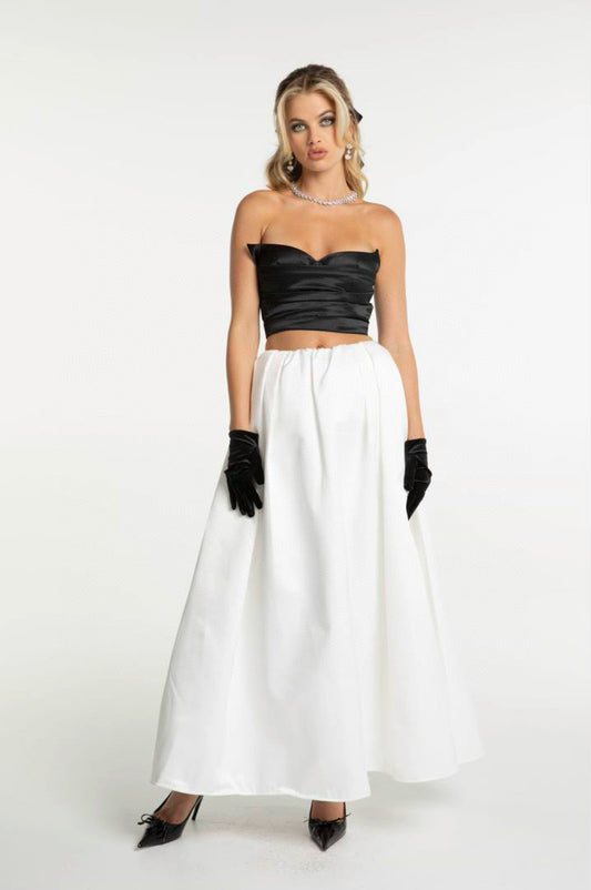 Nana Jacqueline Black Satin Top White Midi Skirt