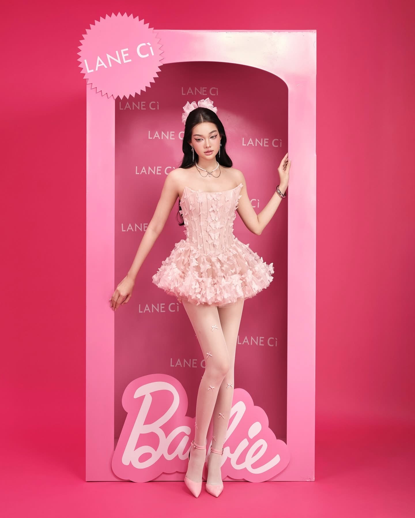 LANE CI Pink Swan Mini Dress
