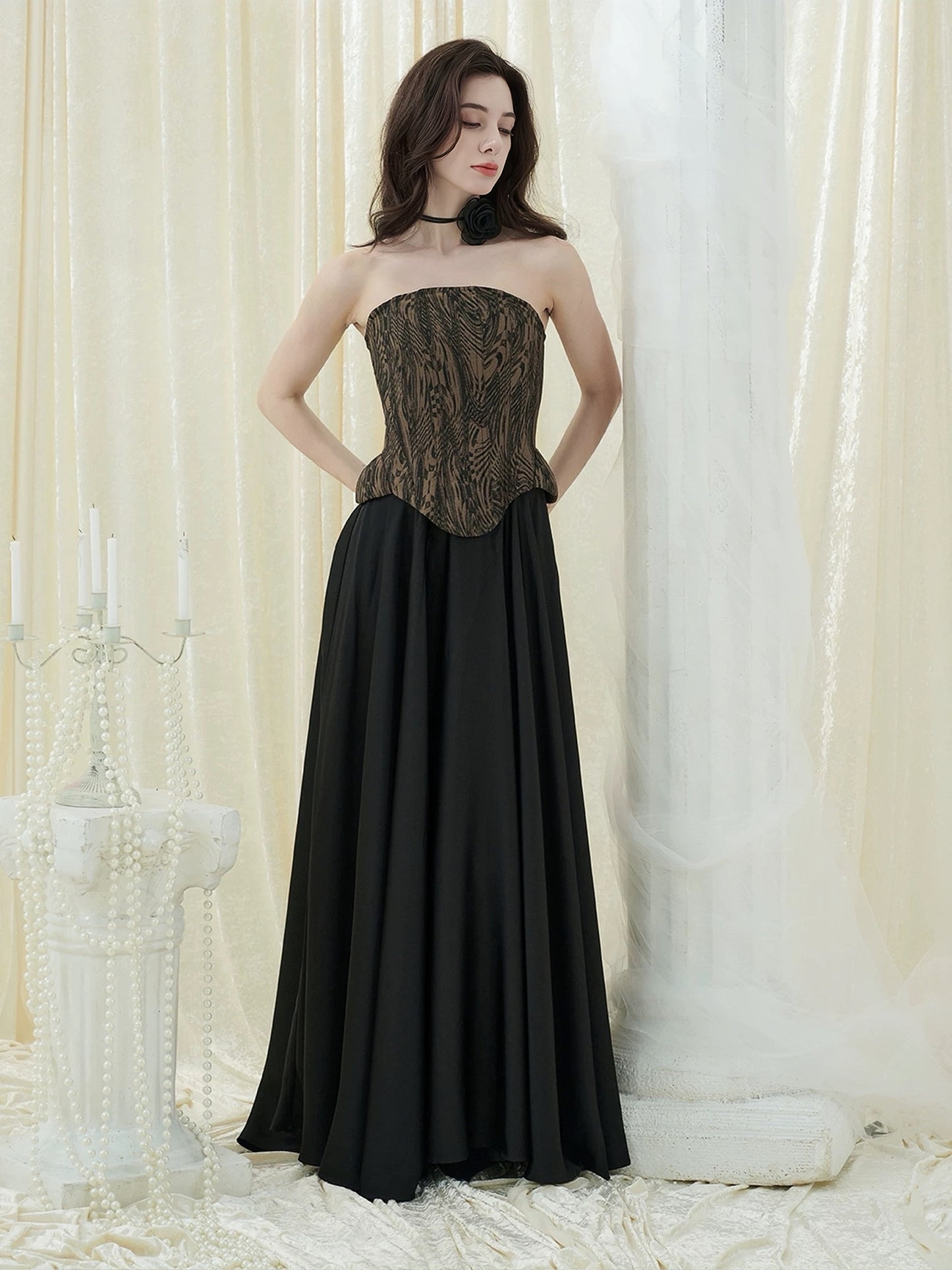 CROWCREW Dark Avant-Garde Vacation  Black Maxi Dress