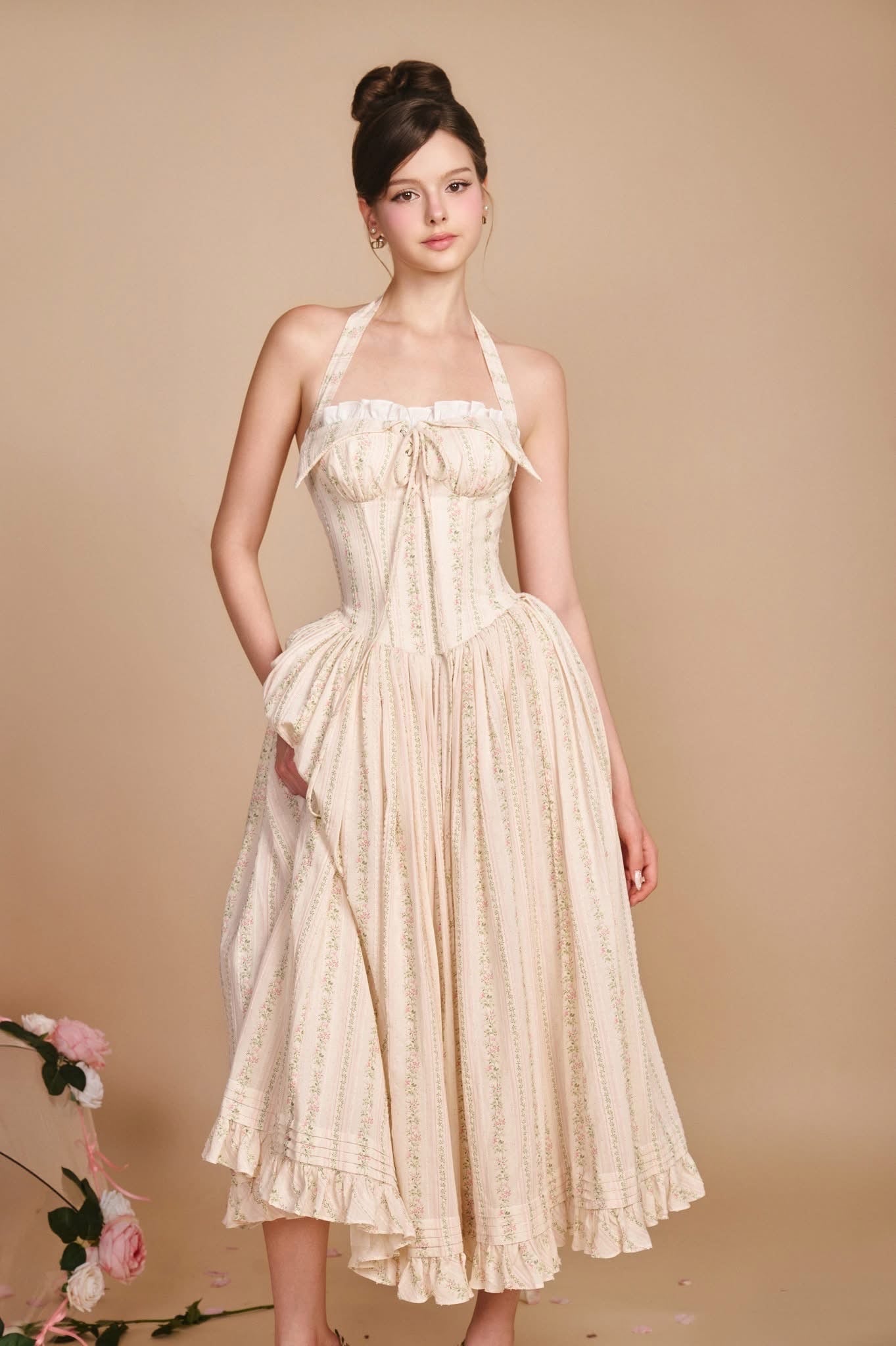 SISSY NATION Sweet Elegant Fairycore White Secret Garden Corset Midi Dress