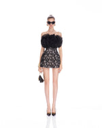 Black 3D Floral Strapless Lace Bodycon Mini Dress