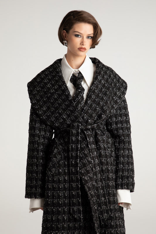 Nana Jacqueline black Plaid lapel coat