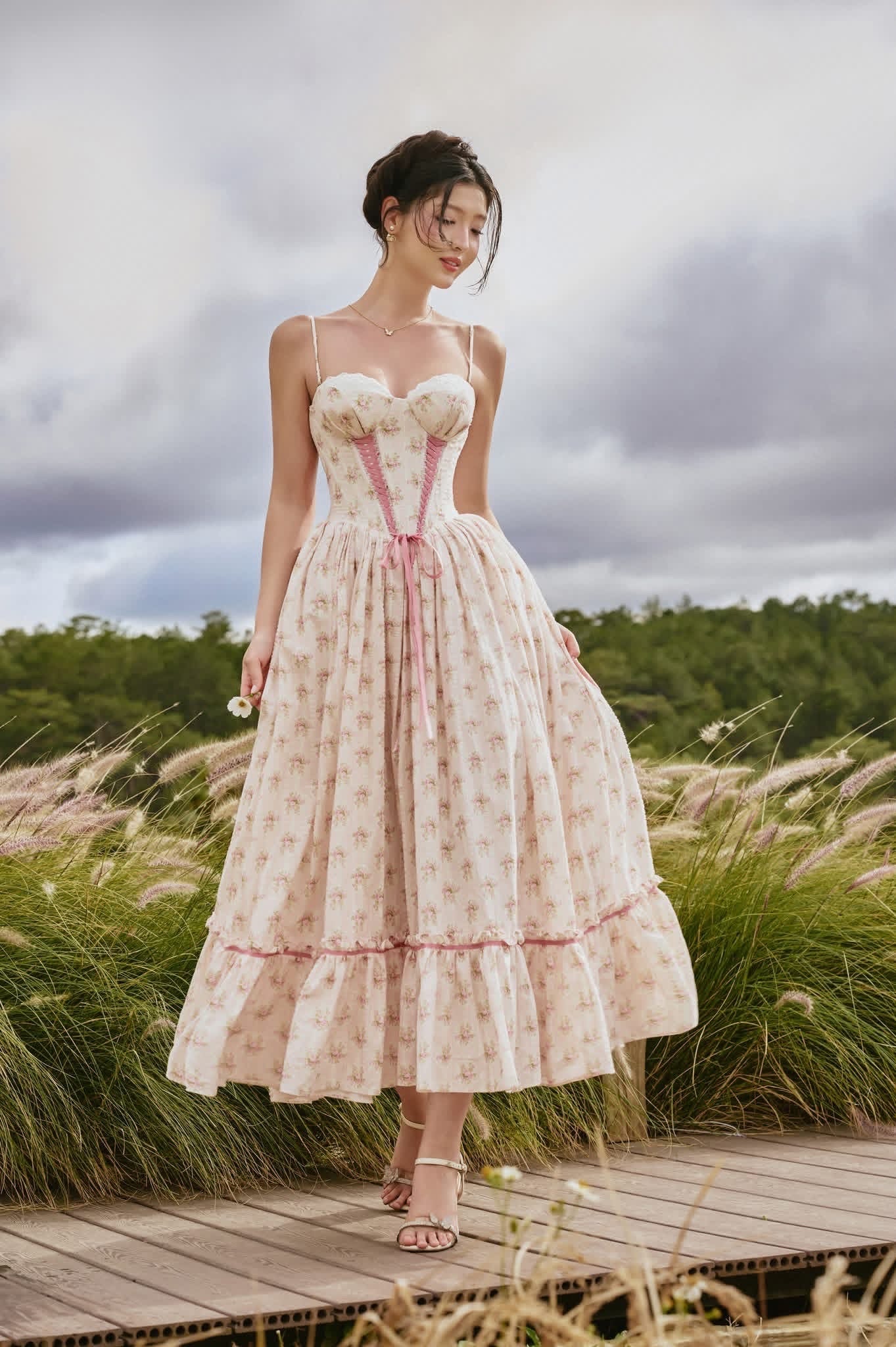 SISSY NATION Sweet Elegant Fairycore Cream Francesca Corset Maxi Dress