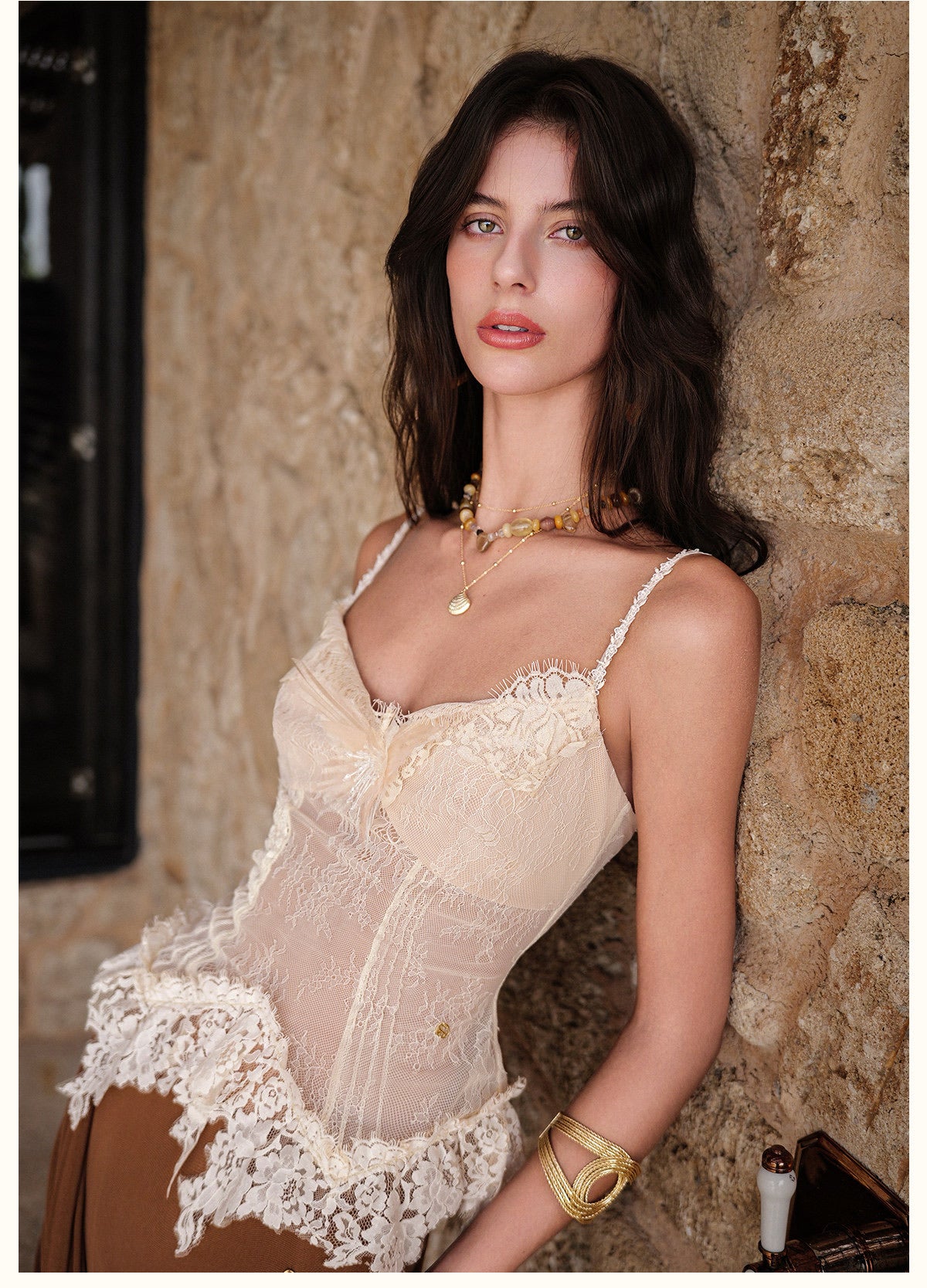 SHEERLUCK Vacation Fairycore Nude Papillon Lace V-neck Top
