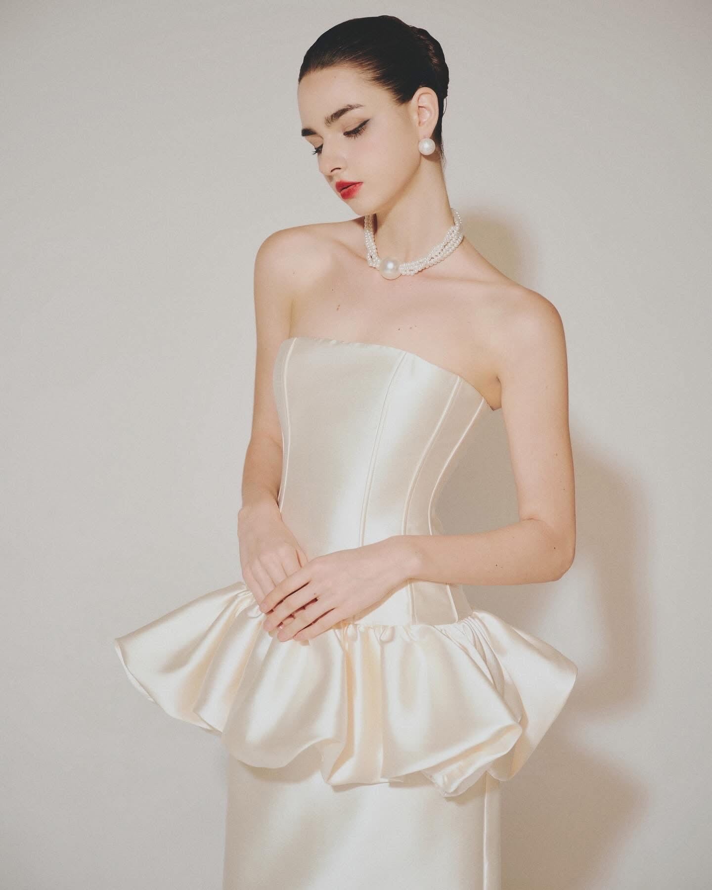 DELICIAE Cream Elegant Minimalist Hailey Top & Skirt