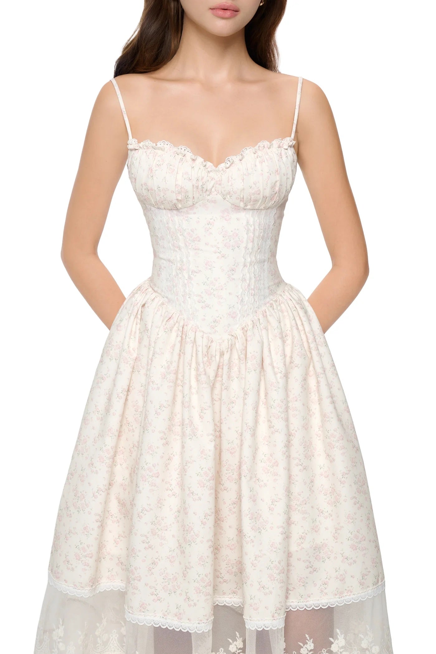 JUBIN White Floral Midi Dress