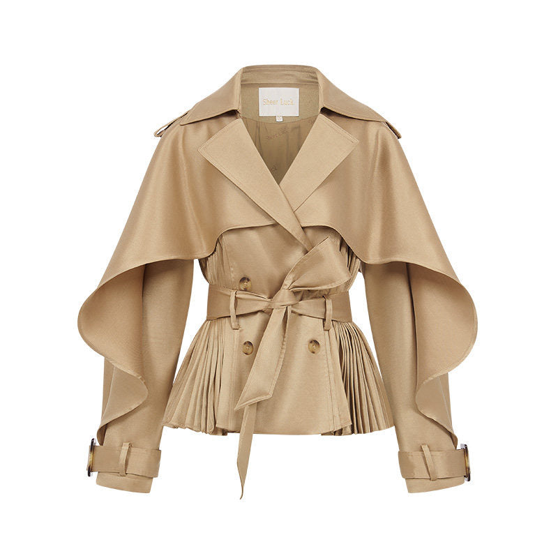 Red Cape-Sleeve Cinched Cropped Jacket