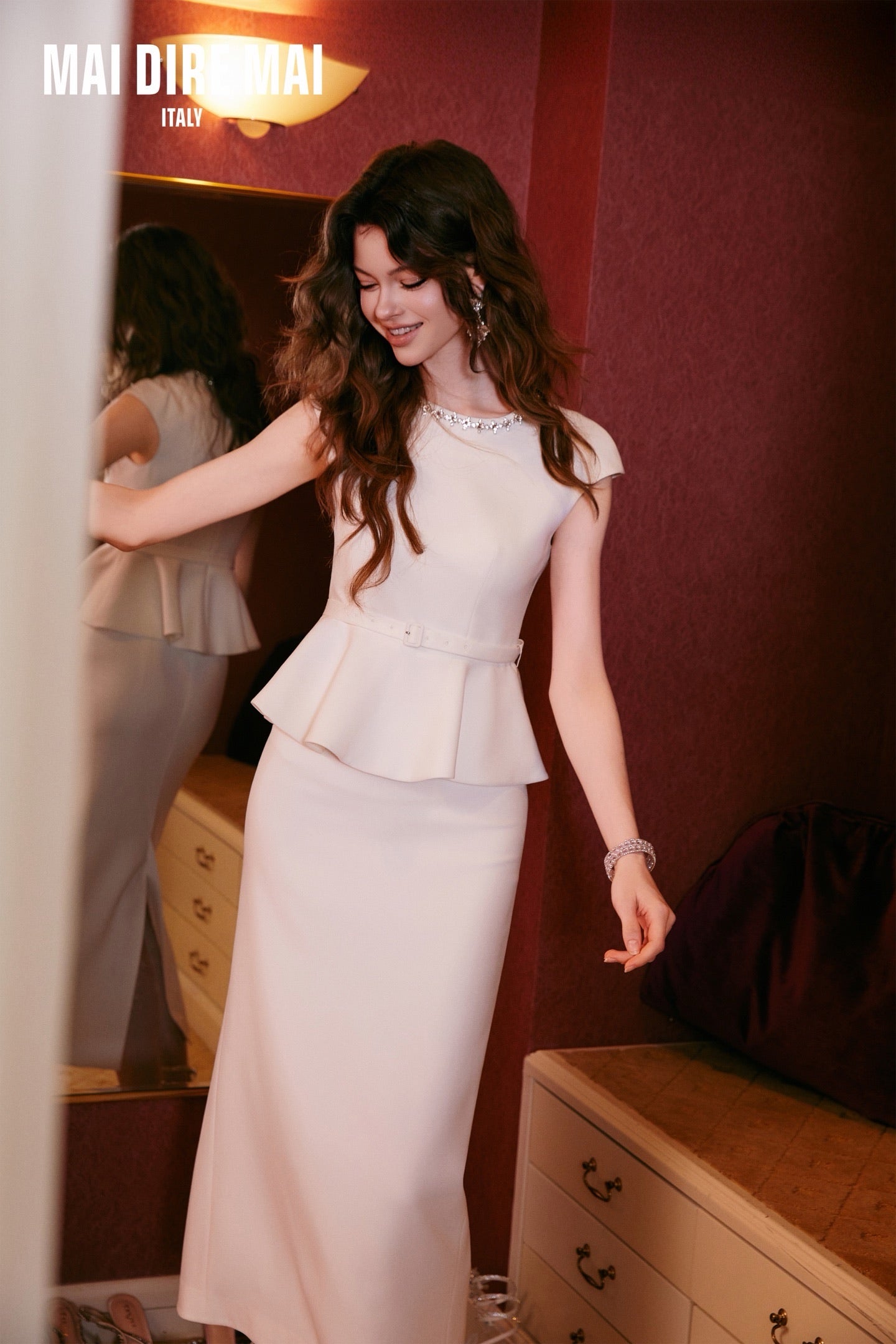 MAI DIRE MAI Sweet Elegant White Office Lady Top Skirt Set