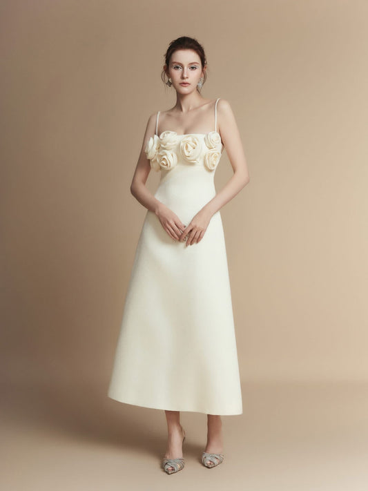 LAMORIS White Rosabella Midi Dress