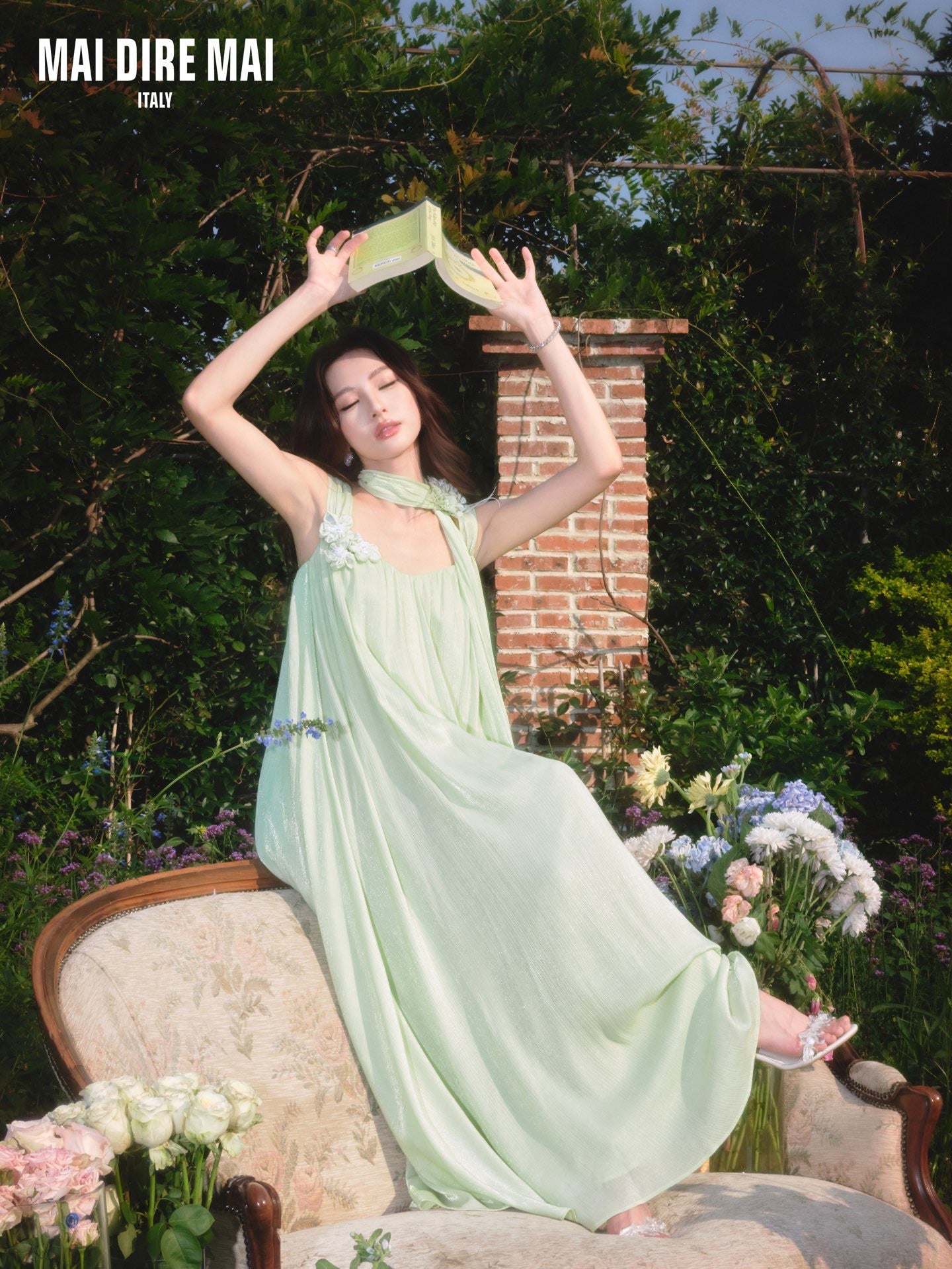 MAI DIRE MAI Green Flower Maxi Dress