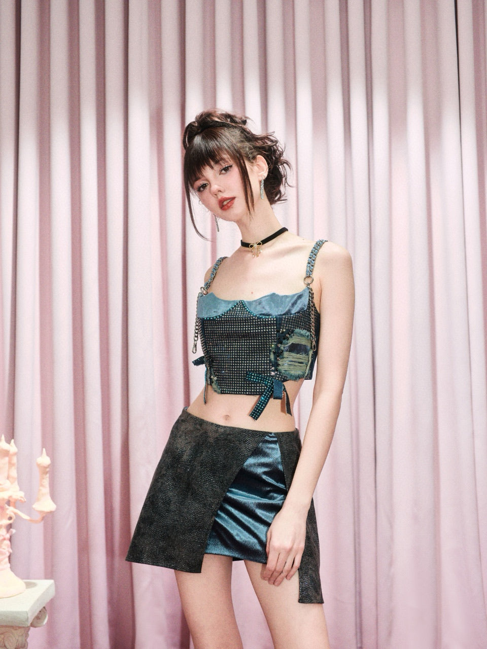 Chengchengling Blue Denim Top& Skirt