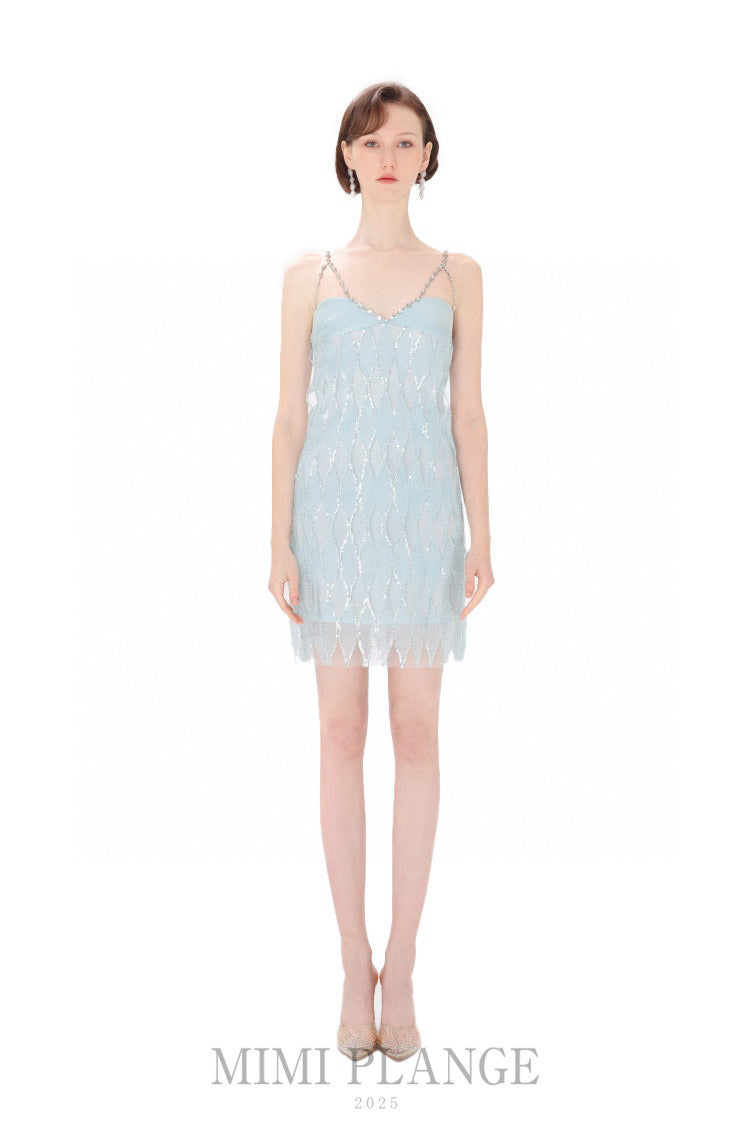 MIMI PLANGE Blue Diamond Mini Dress