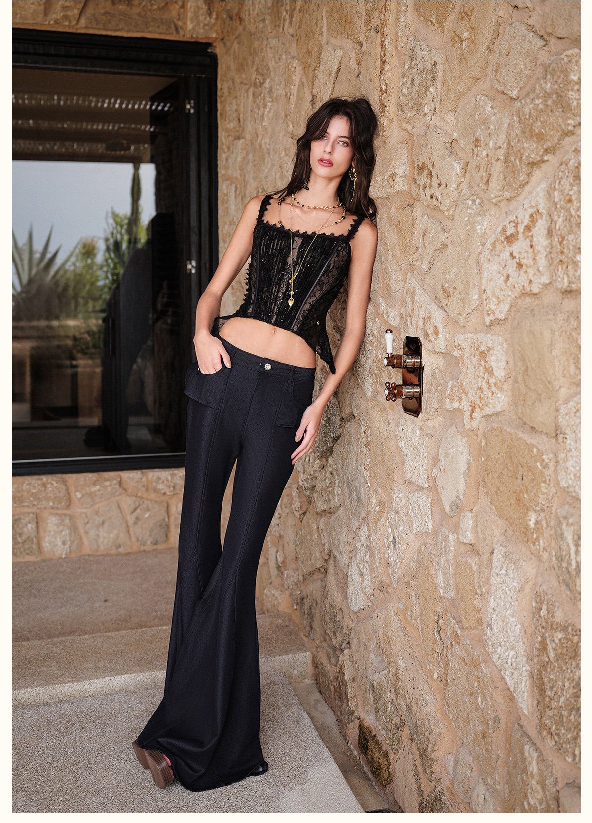 Black Lace Sheer Boned Corset Crop Top