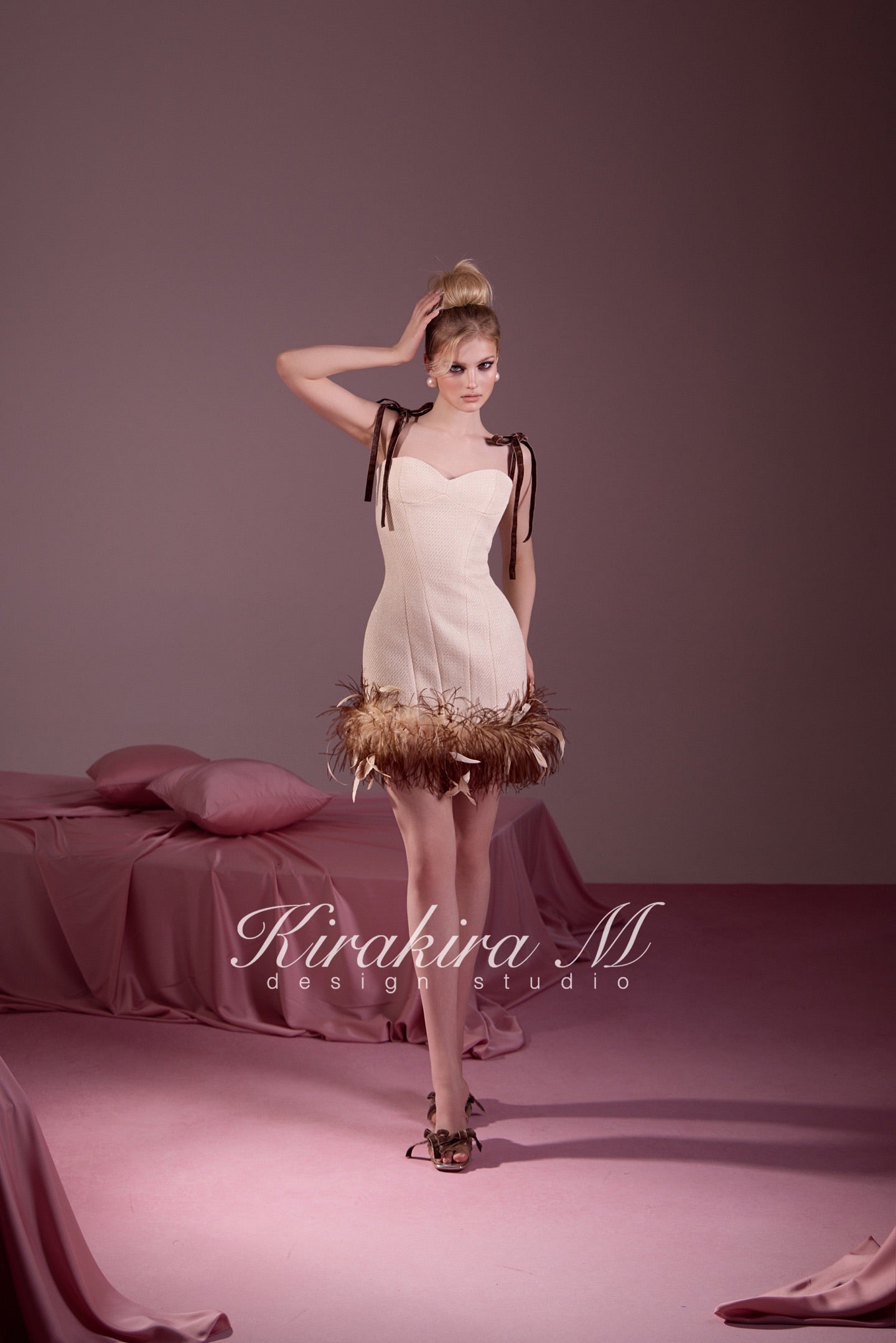 KIRAKIRA M Cream Tweed Mini Dress