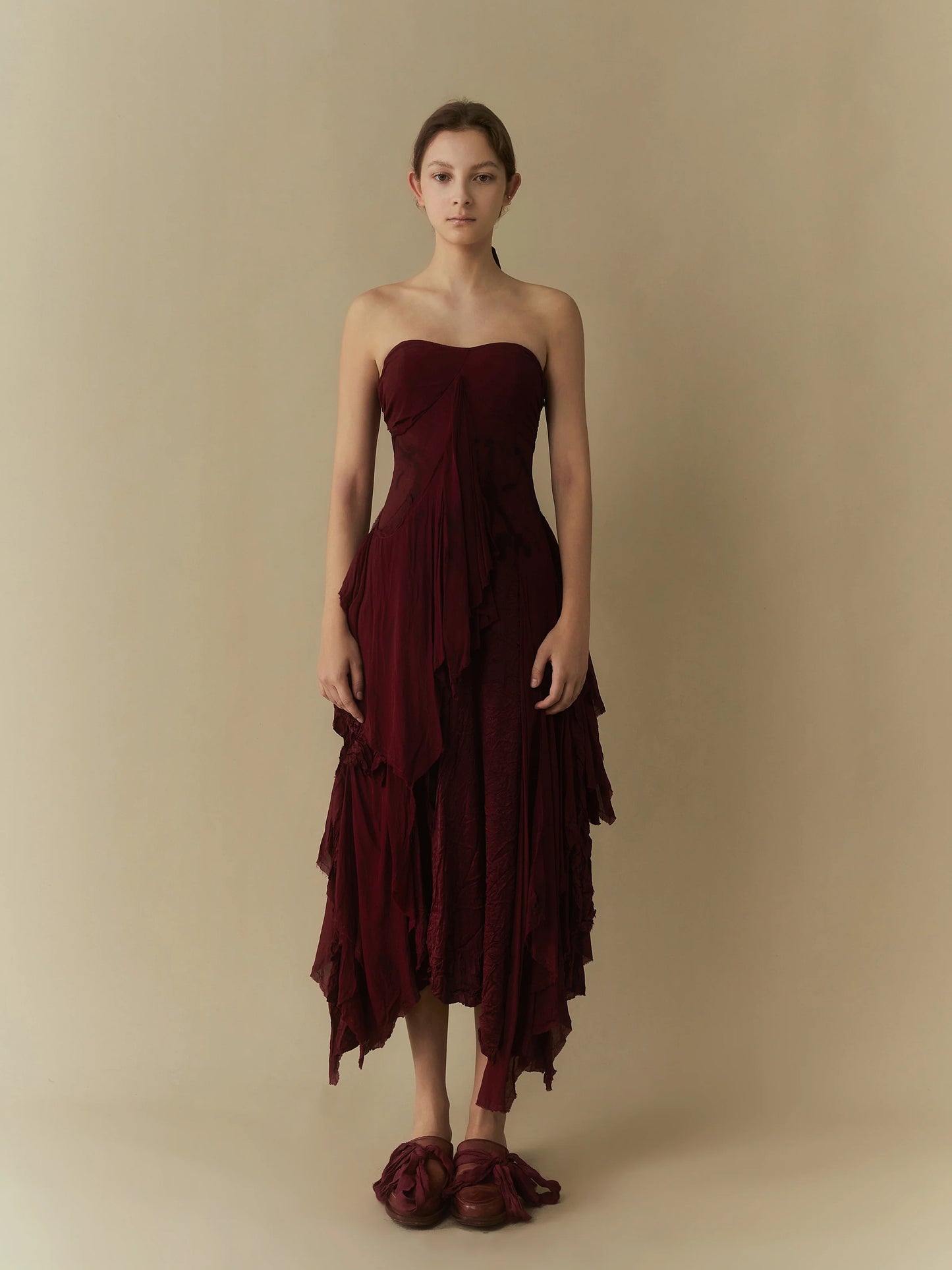 ELYWOOD RED LAYERING BANDEAU MIDI DRESS