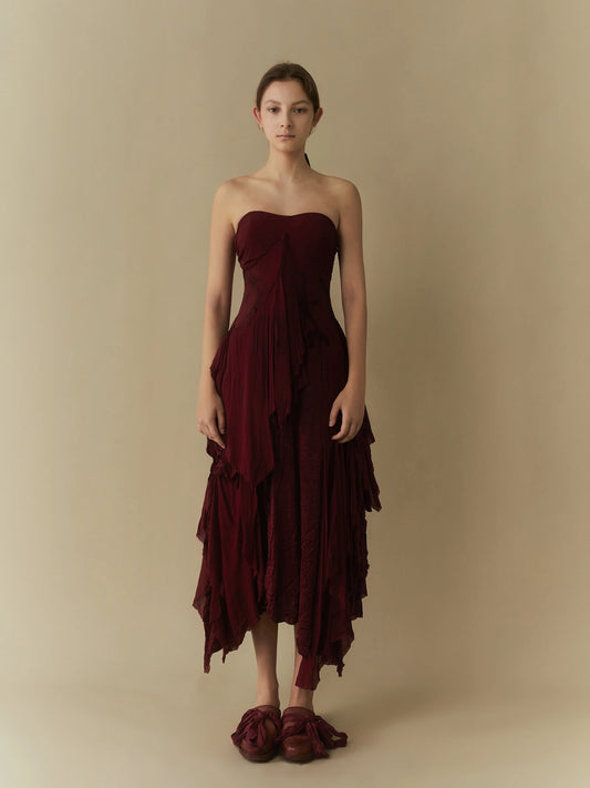 ELYWOOD RED LAYERING BANDEAU MIDI DRESS