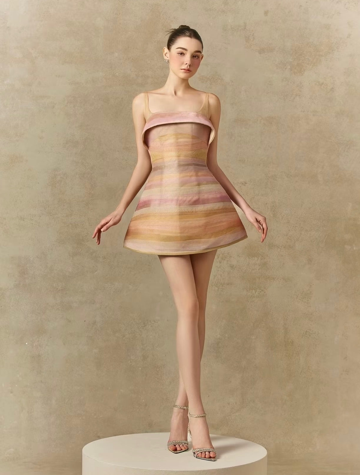 Pink Spaghetti Strap Tulle Puff Ciel Mini Dress