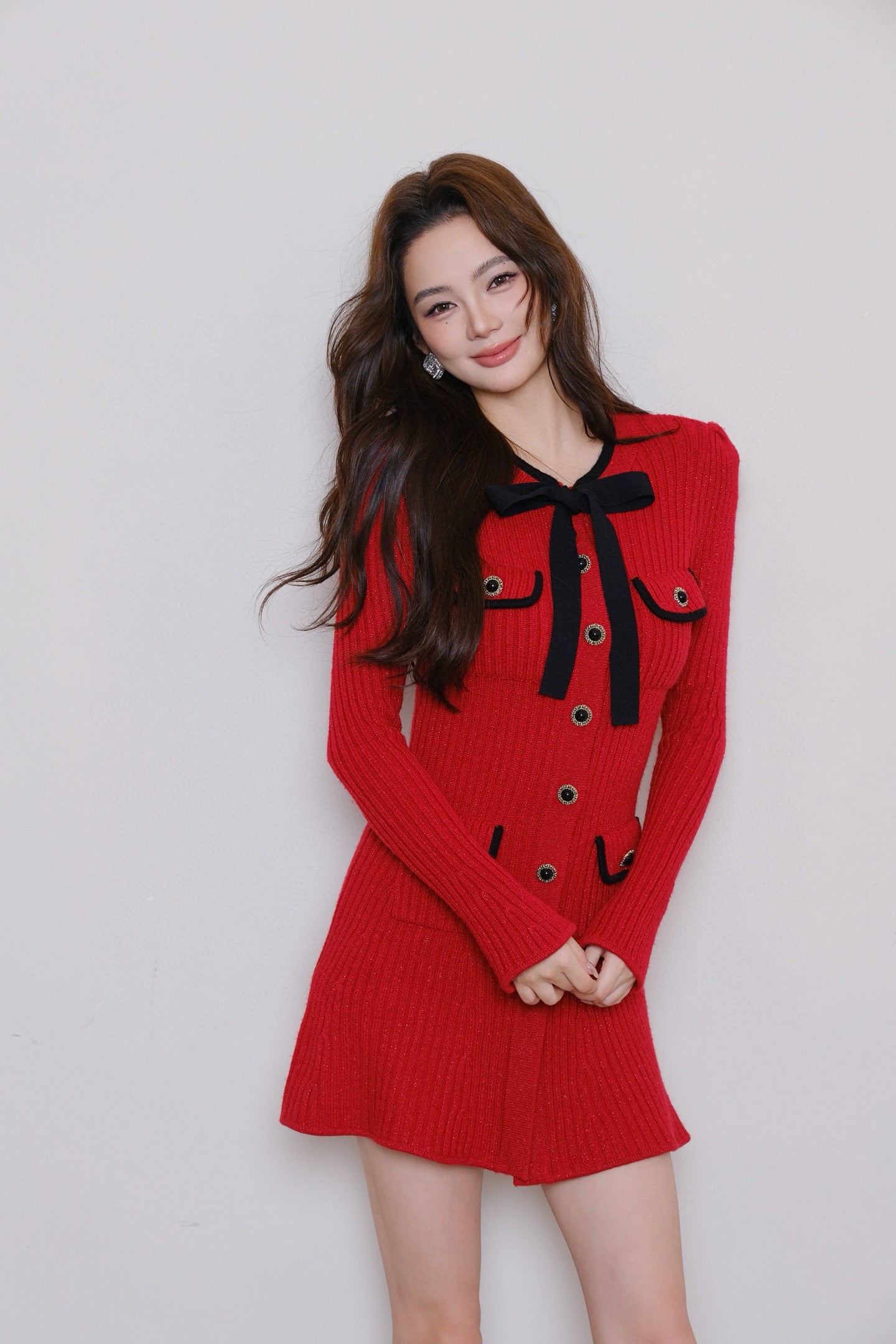 MASION WESTER Red Bow Mini Dress