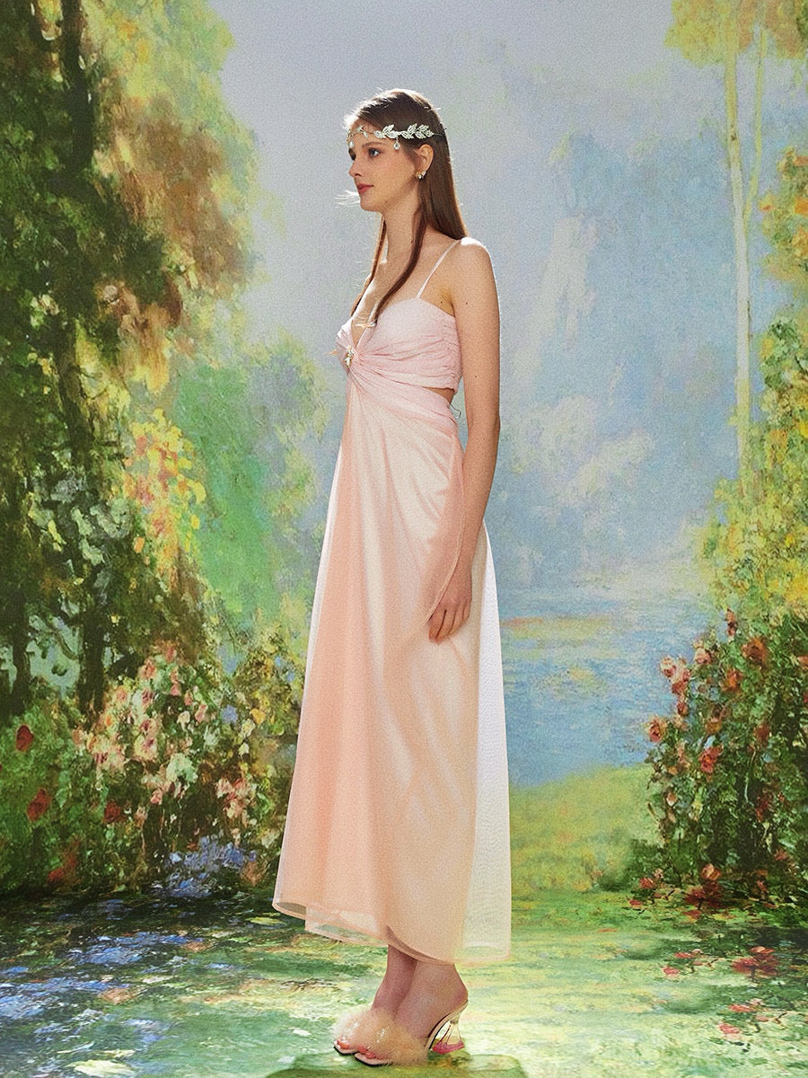 KINGWEN white & pink tulle shirt silhouette maxi dress