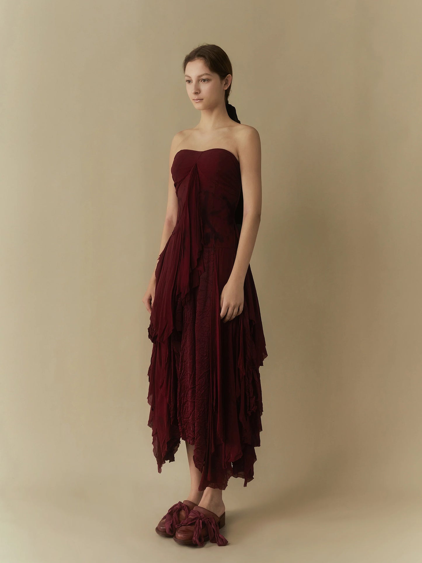 ELYWOOD RED LAYERING BANDEAU MIDI DRESS