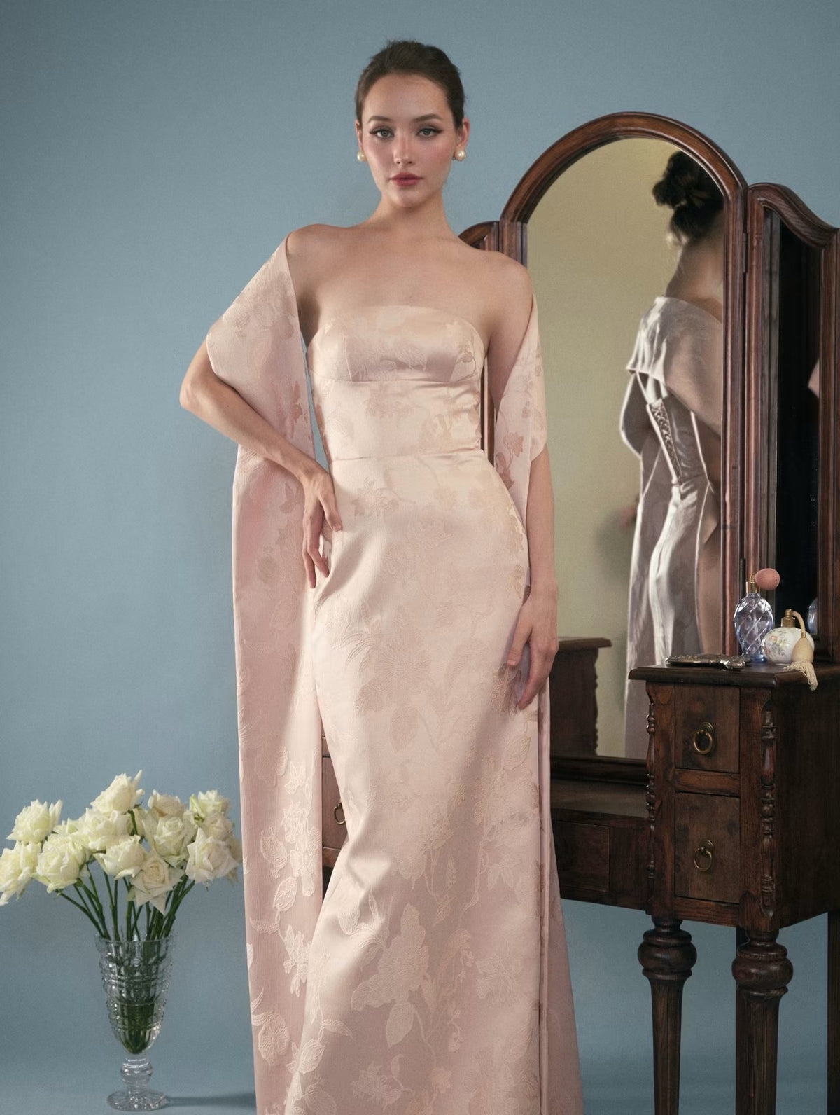 Pink Satin Floral Jadore Maxi Dress